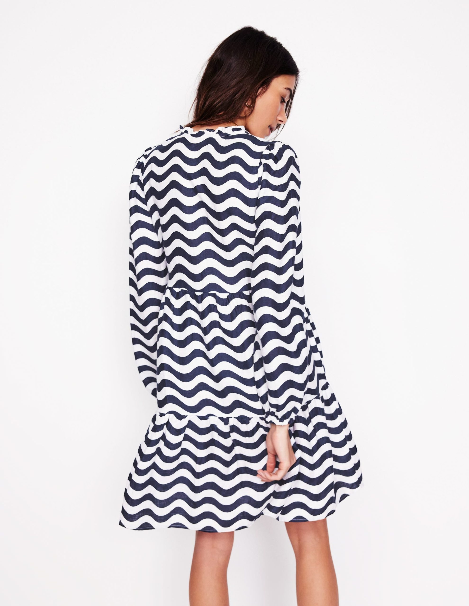 Esme Linen Mini Dress-French Navy. Mono Wave - Image 4