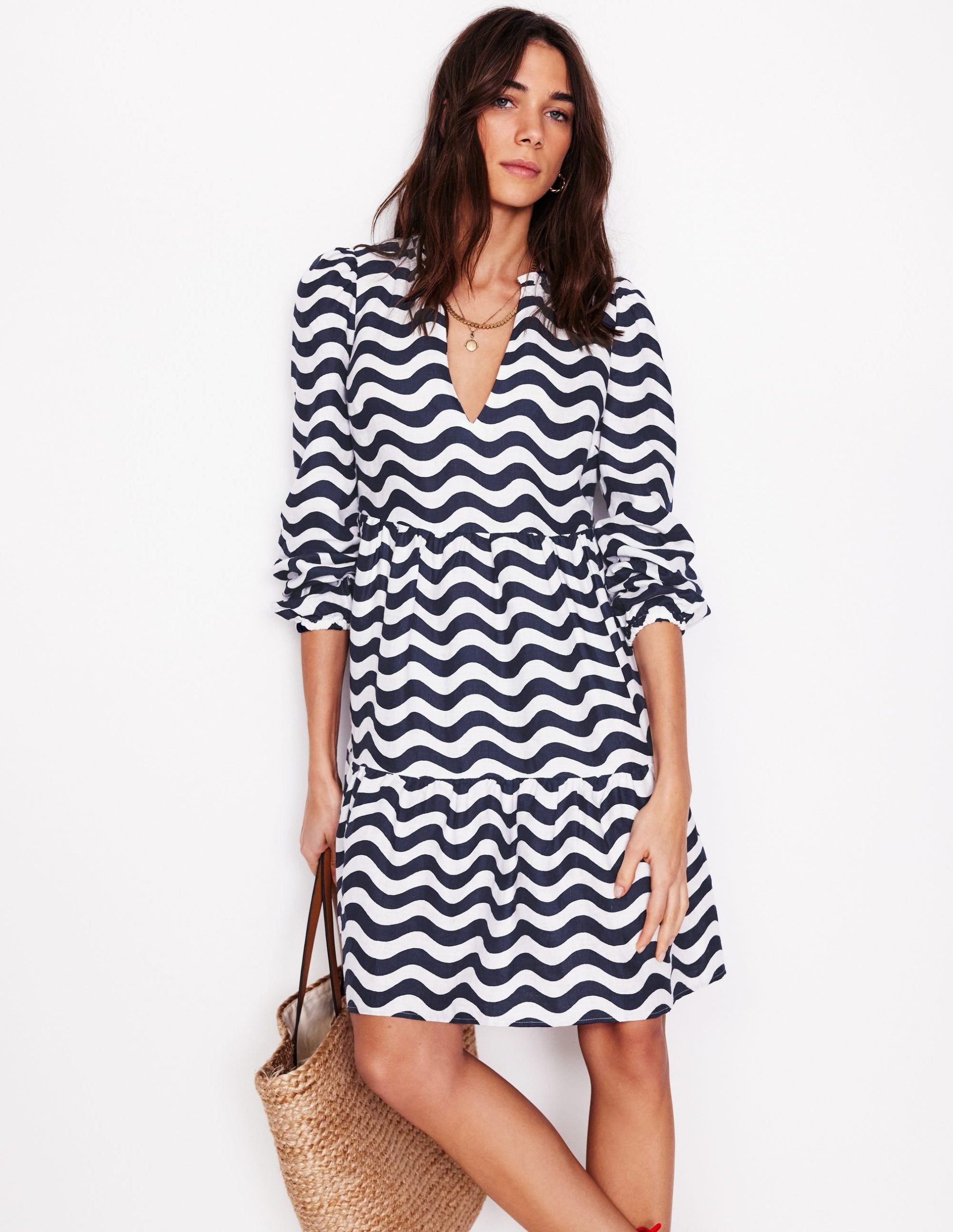 Esme Linen Mini Dress-French Navy. Mono Wave - Image 5