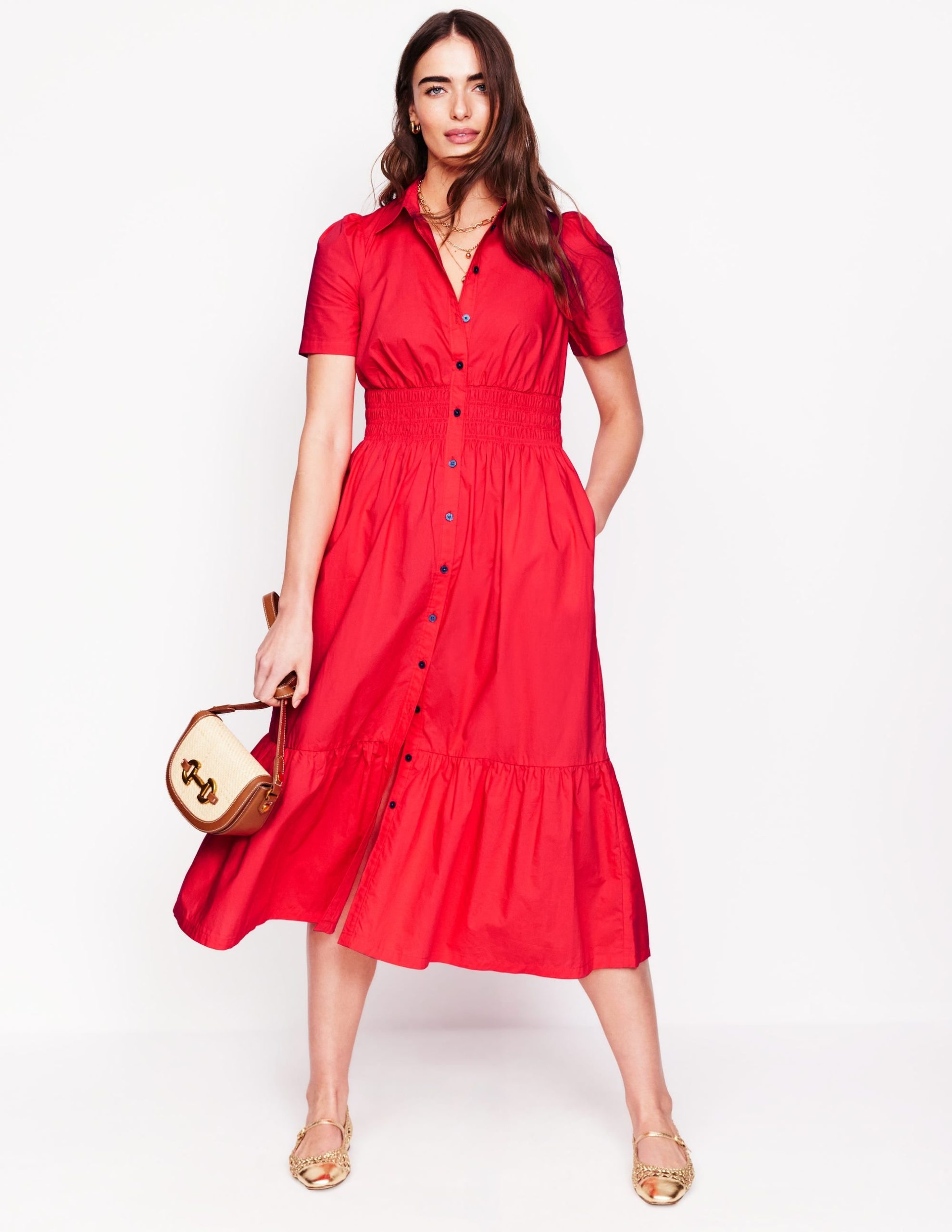 Jane Smocked Shirt Dress-Strawberry Tart Red - Image 4