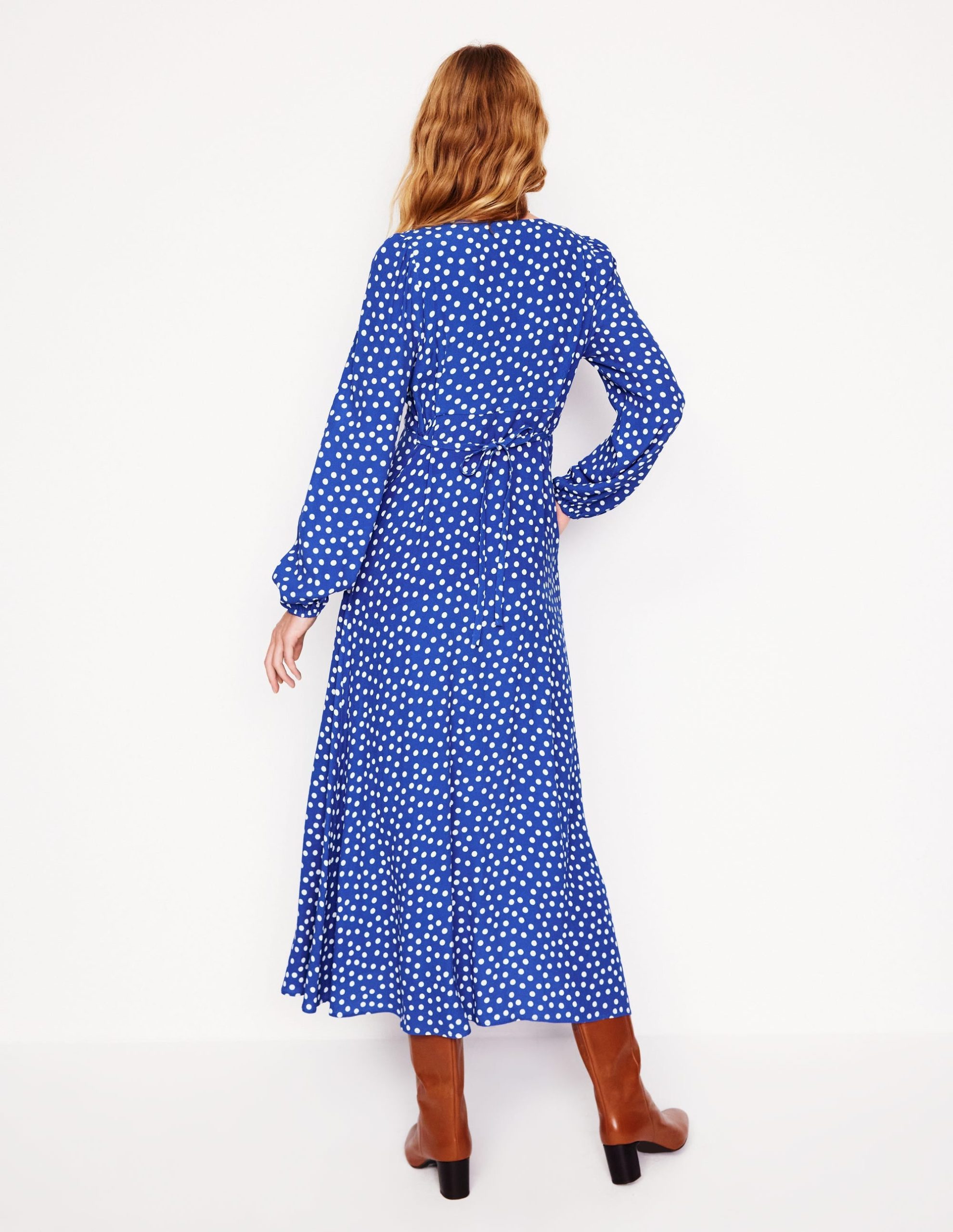 Cynthia Button Tea Dress-Bright Blue. Abstract Dot - Image 4