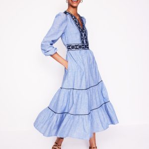 Violet Linen Blend Midi Dress-Chambray