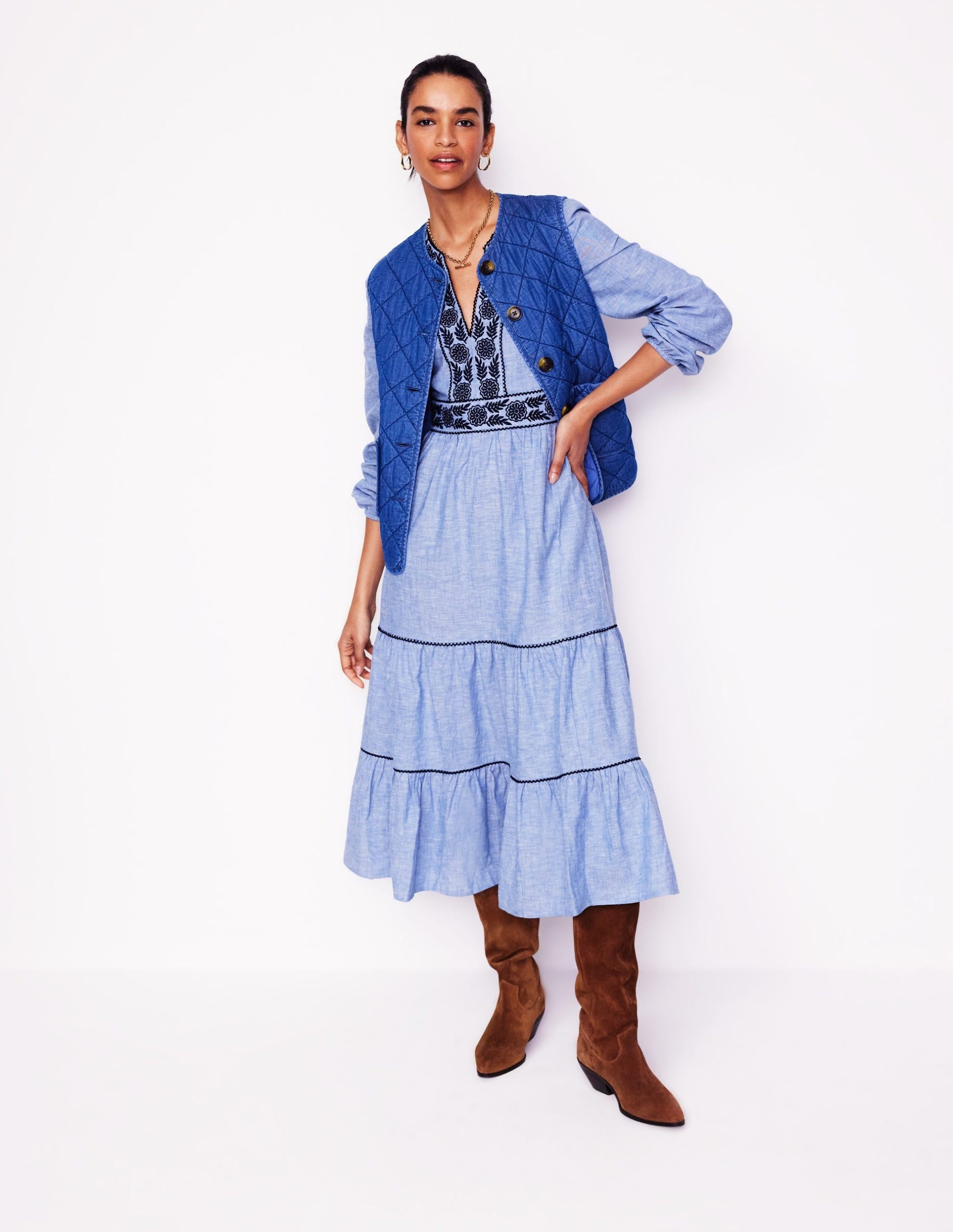 Violet Linen Blend Midi Dress-Chambray - Image 5