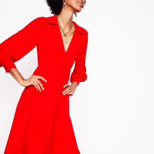 Scalloped Collar Tea Dress-Poppy Red