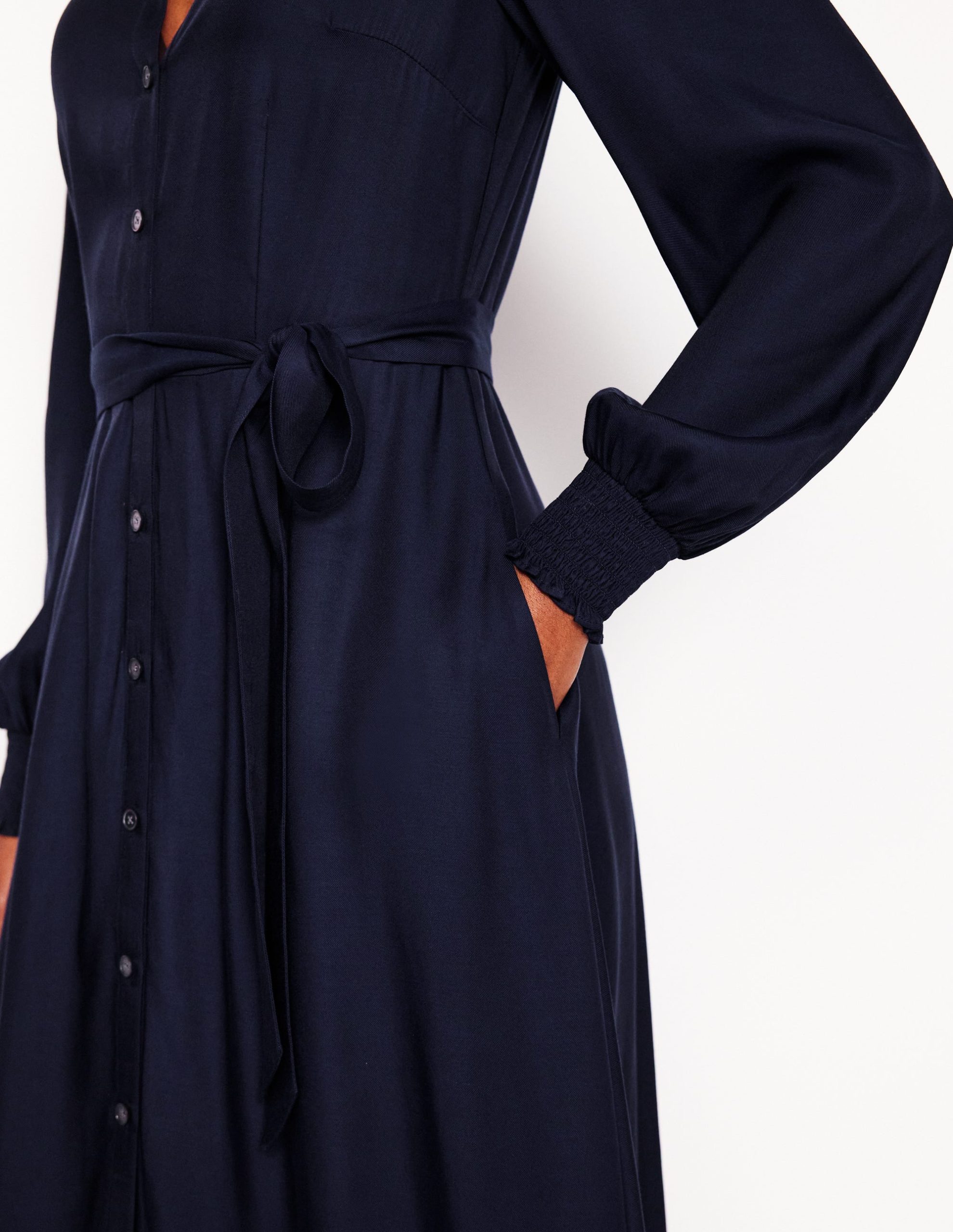 Ruby Collarless Shirt Dress-Navy - Image 2