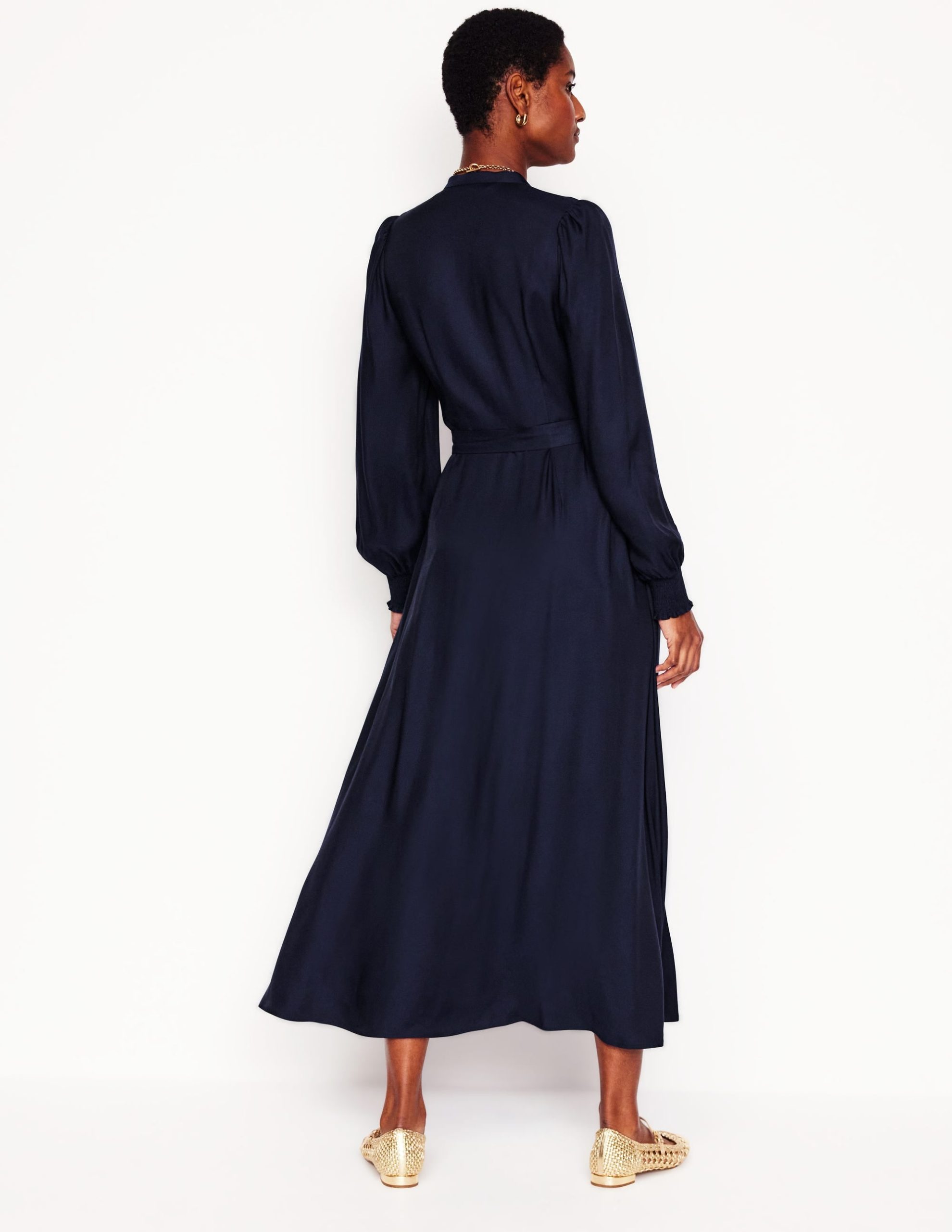 Ruby Collarless Shirt Dress-Navy - Image 3