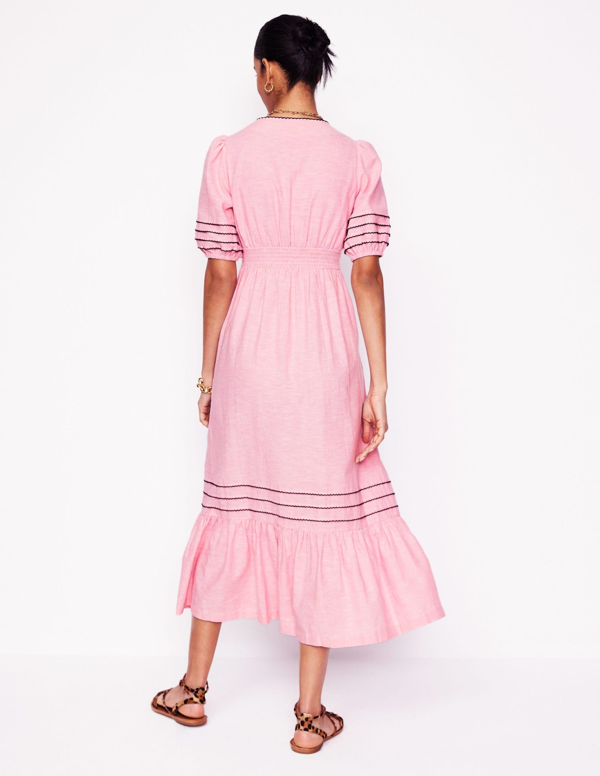 Smocked Waist Linen Dress-Meadowsweet Pink - Image 3