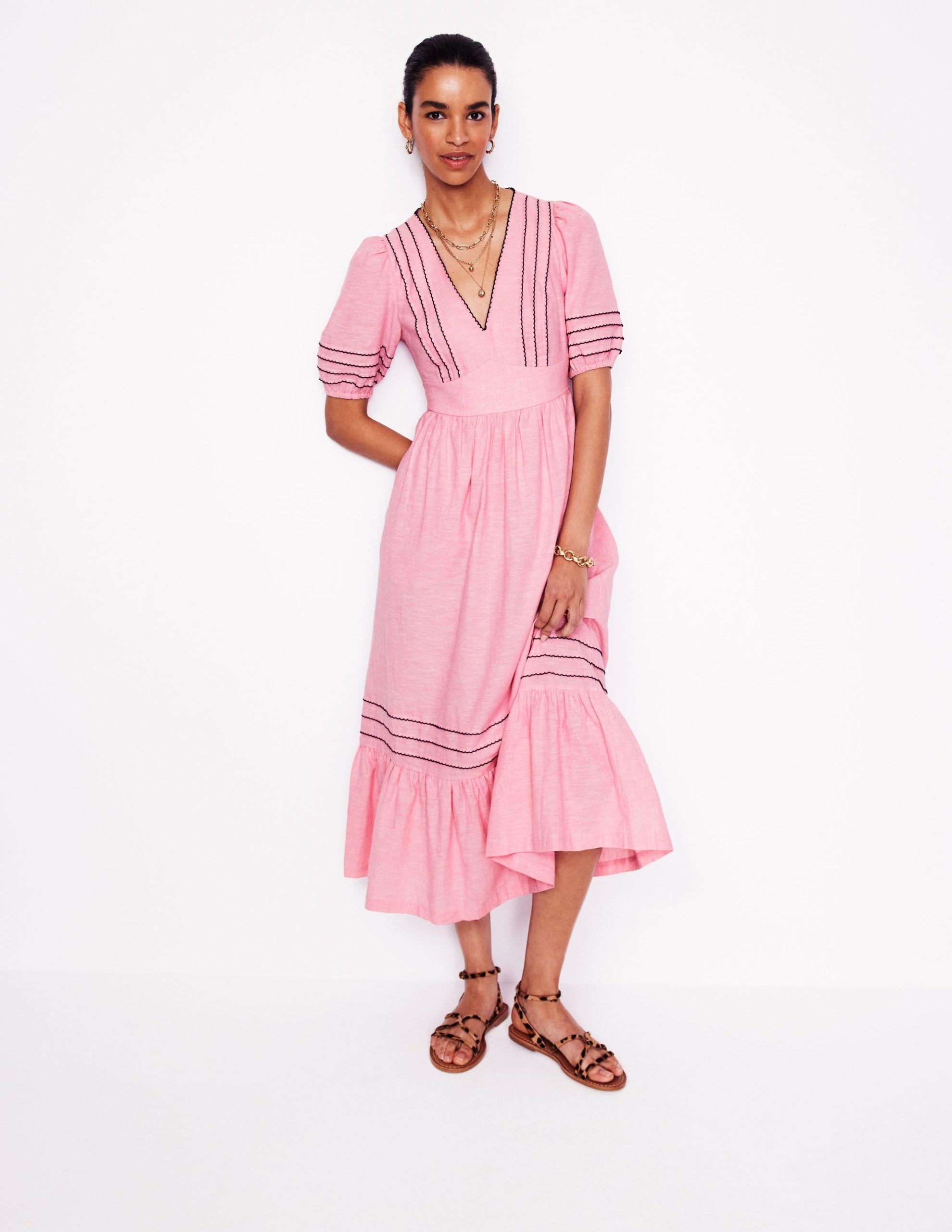 Smocked Waist Linen Dress-Meadowsweet Pink - Image 4