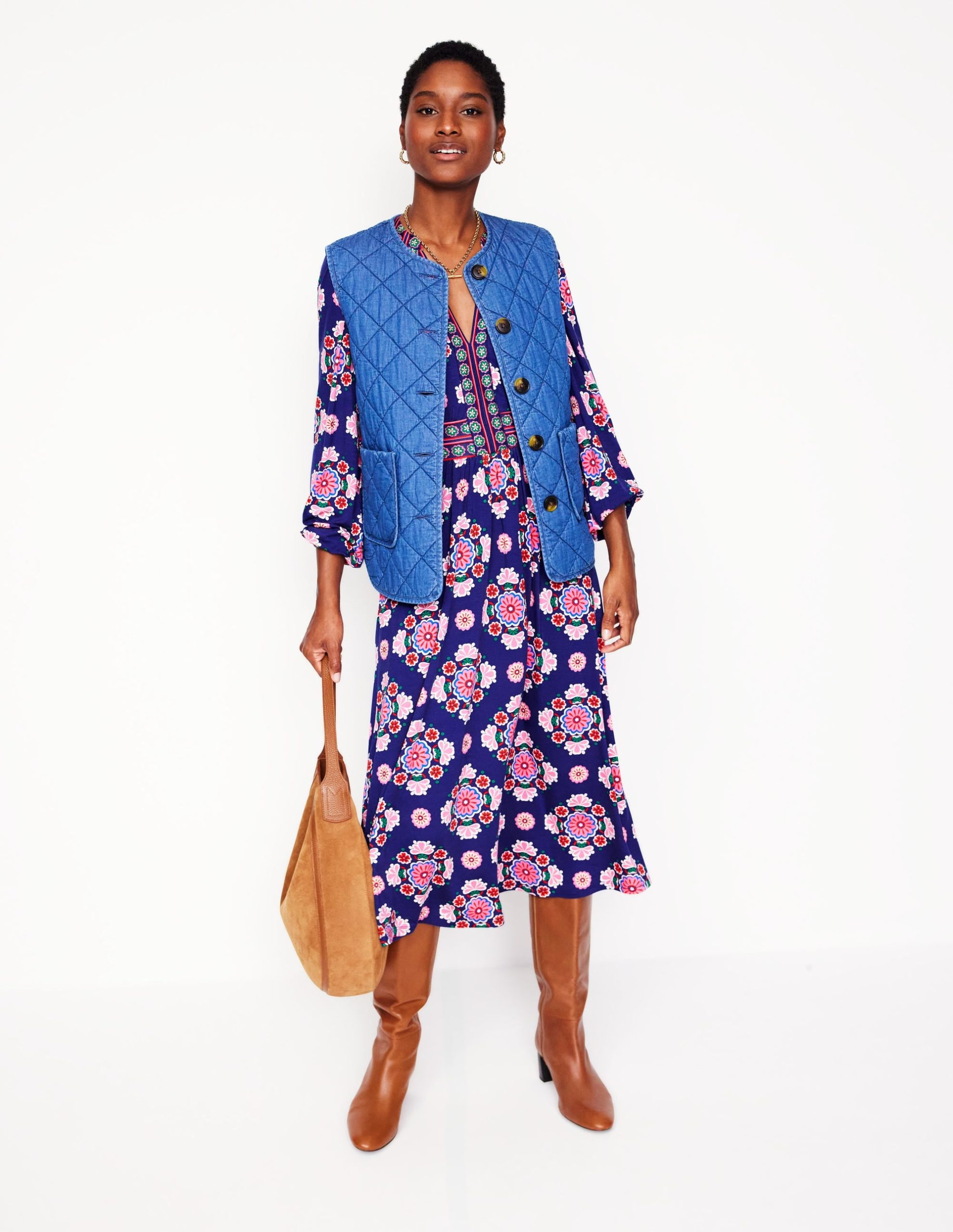 Lily Long Sleeve Midi Dress-Starboard Blue. Meadow Posy - Image 4