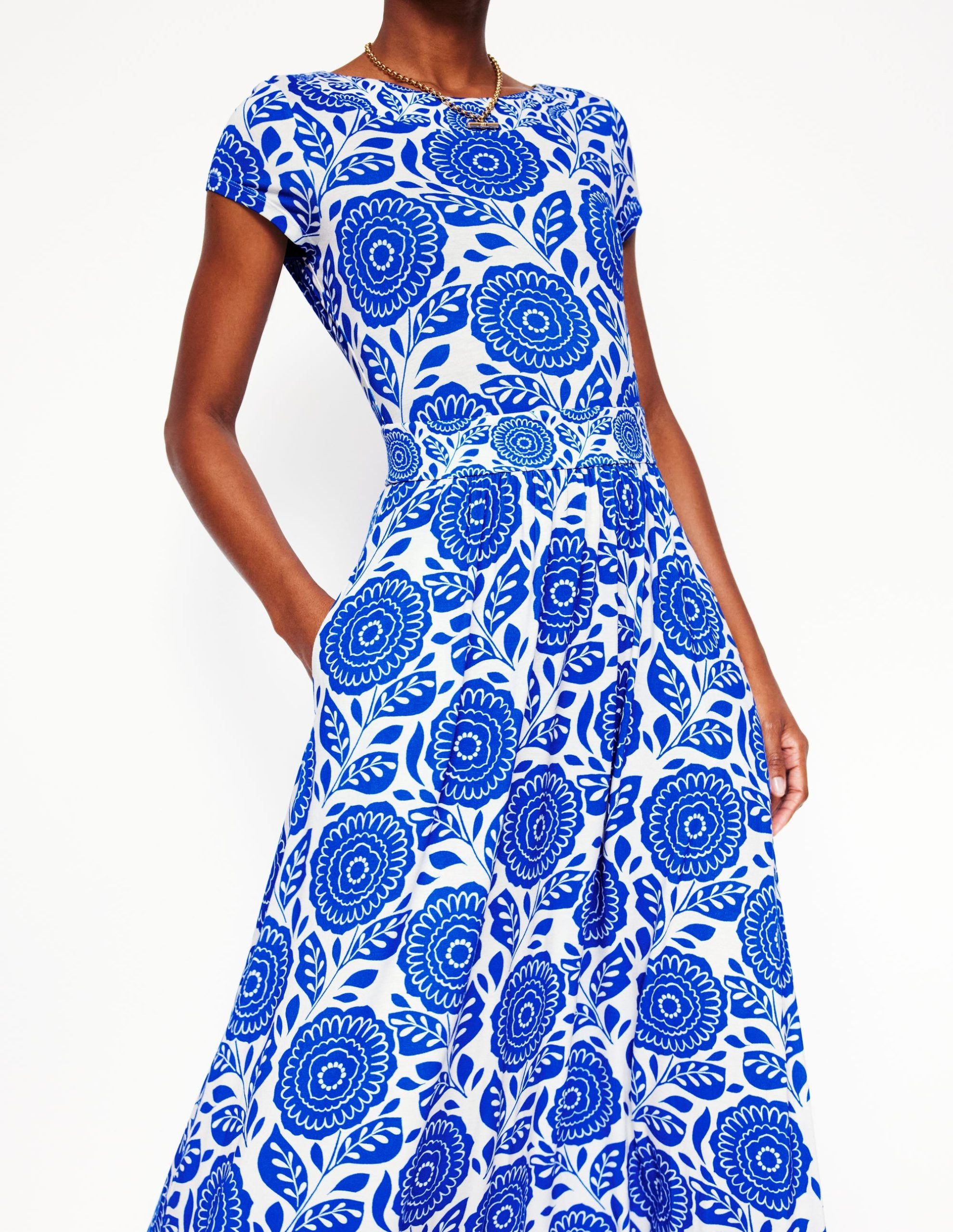 Melanie Jersey Midi Dress-Gallery Blue. Dahlia Stamp - Image 2