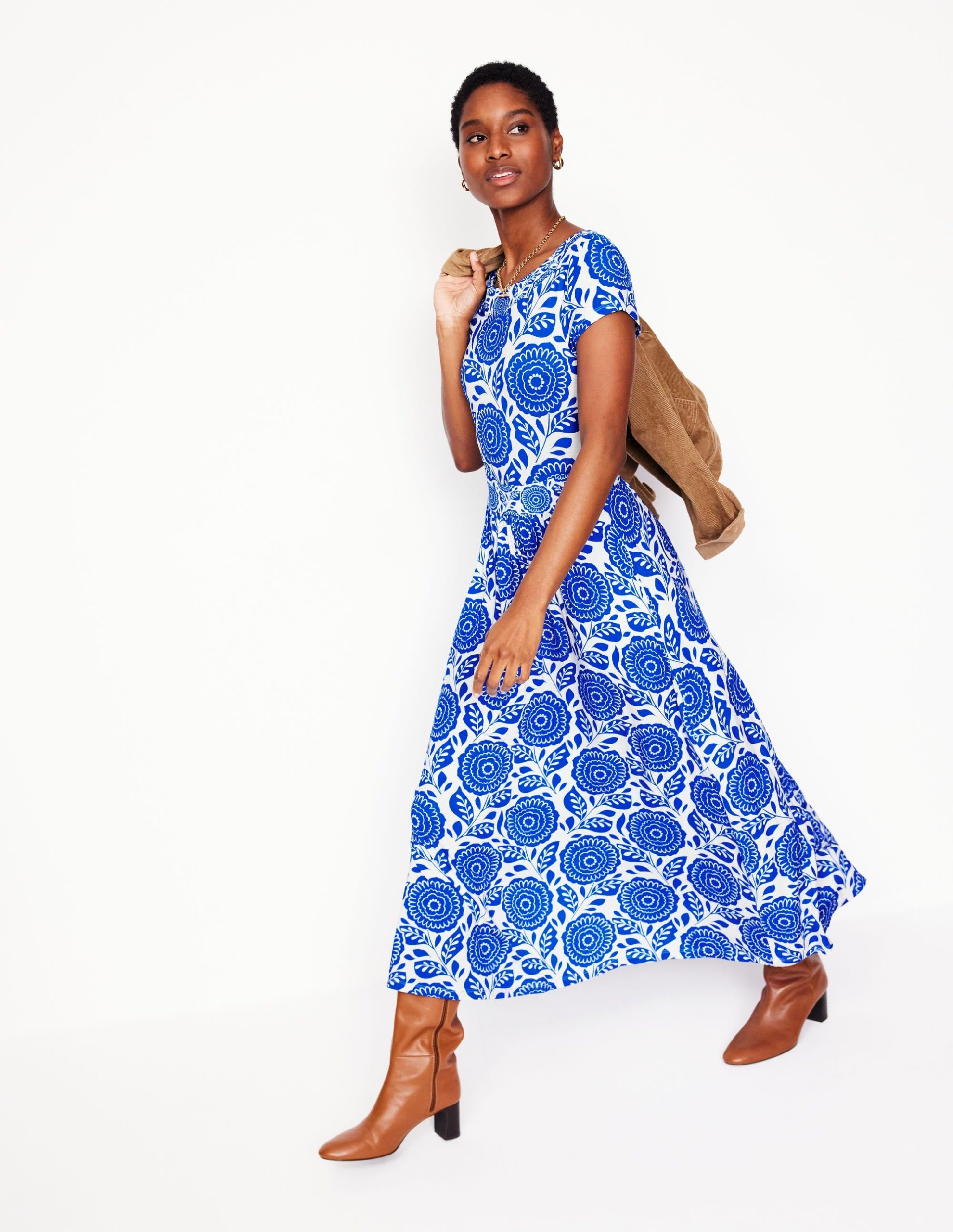 Melanie Jersey Midi Dress-Gallery Blue. Dahlia Stamp - Image 4