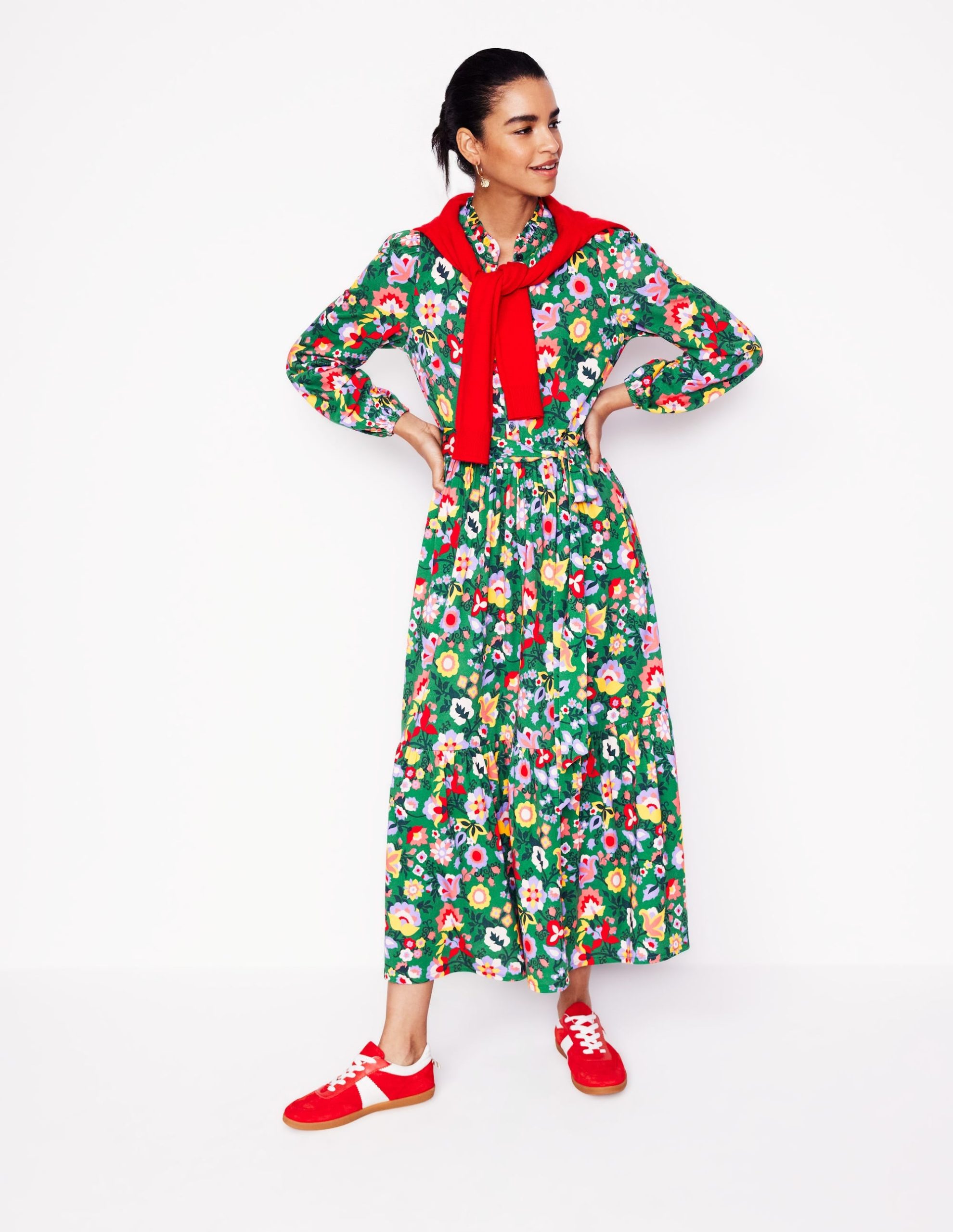 Willow Tiered Jersey Dress-Forest Grass. Flourishing Vine - Image 5