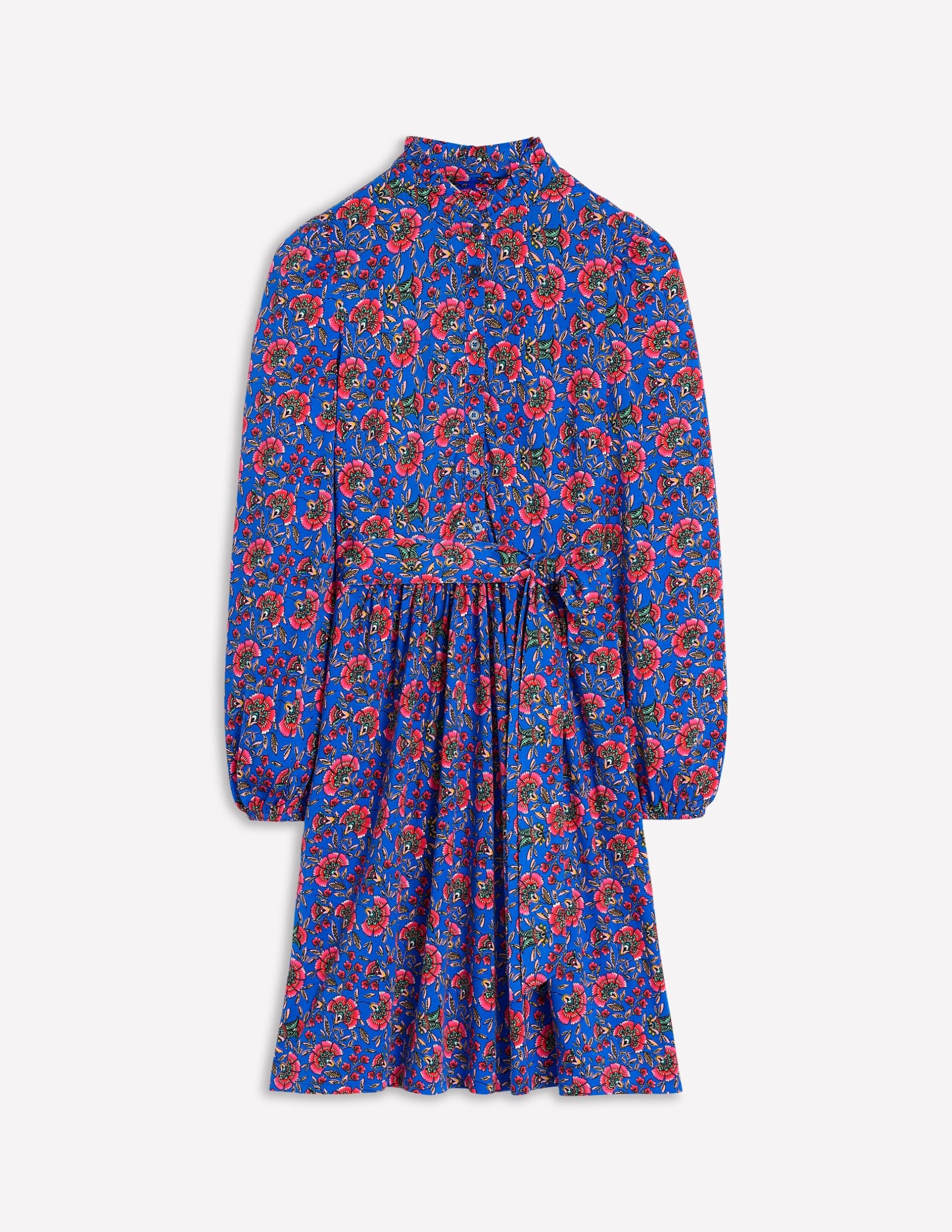 Willow Ruffle Neck Shirt Dress-Gallery Blue. Decorative Vine - Image 6