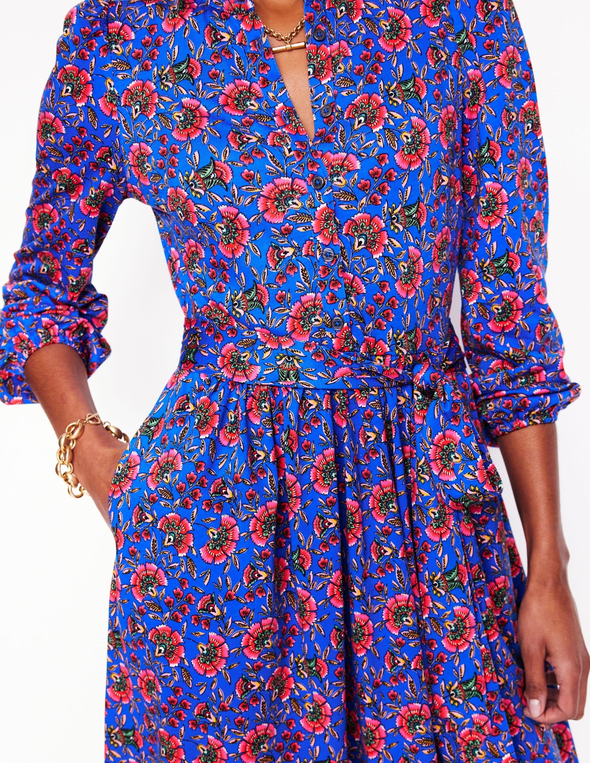 Willow Ruffle Neck Shirt Dress-Gallery Blue. Decorative Vine - Image 2