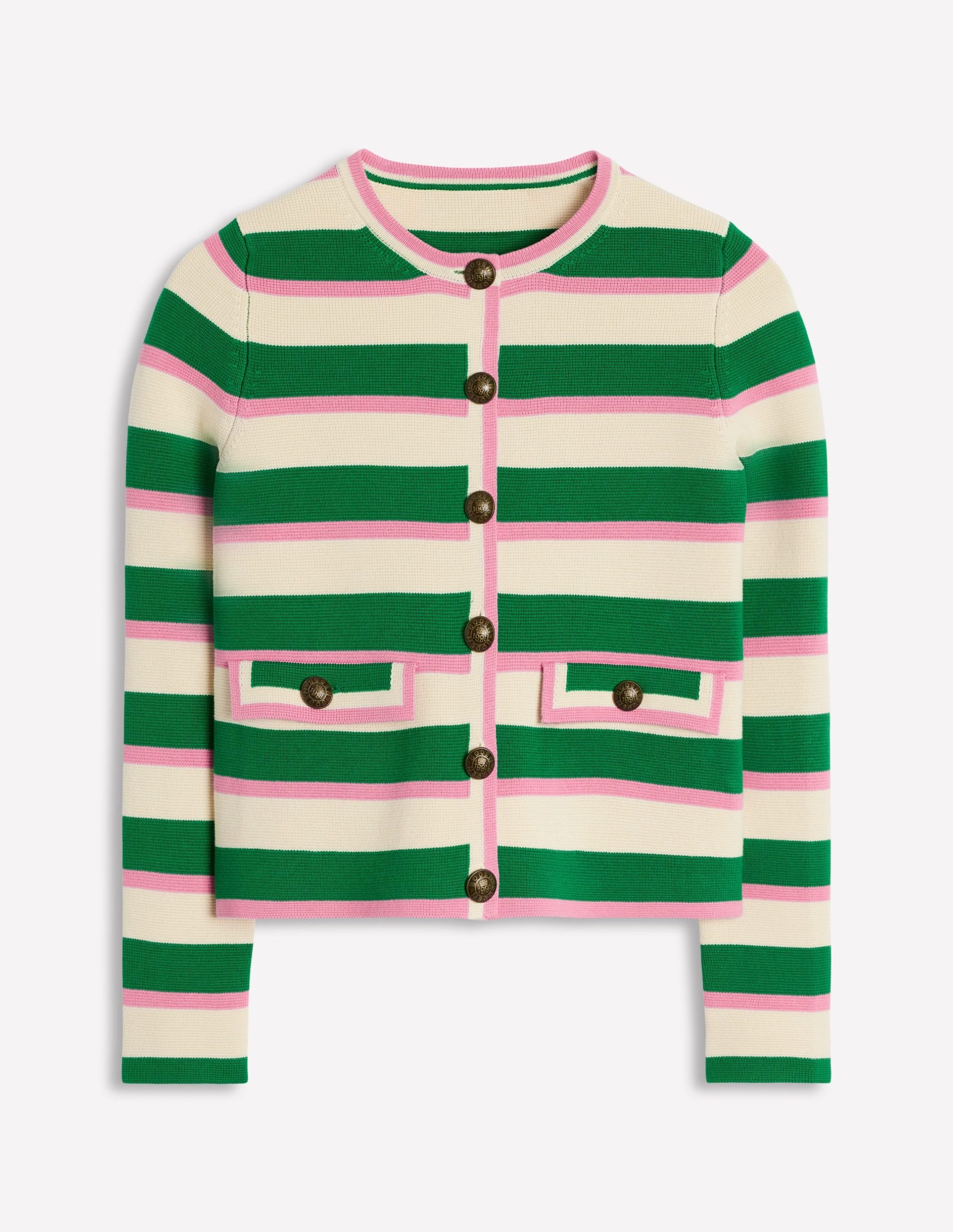 Holly Knitted Jacket-Rich Emerald. Pink Stripe - Image 6
