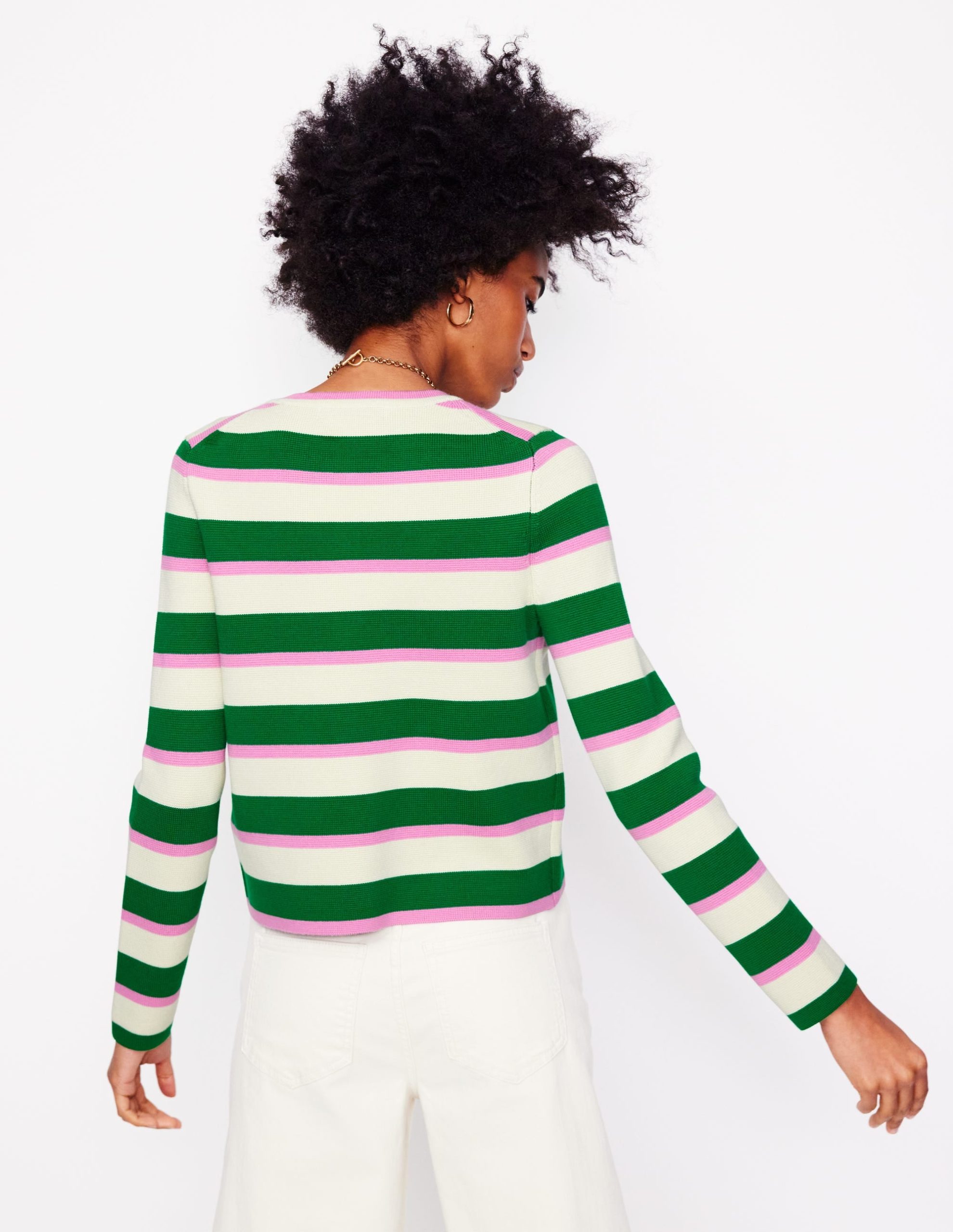 Holly Knitted Jacket-Rich Emerald. Pink Stripe - Image 4