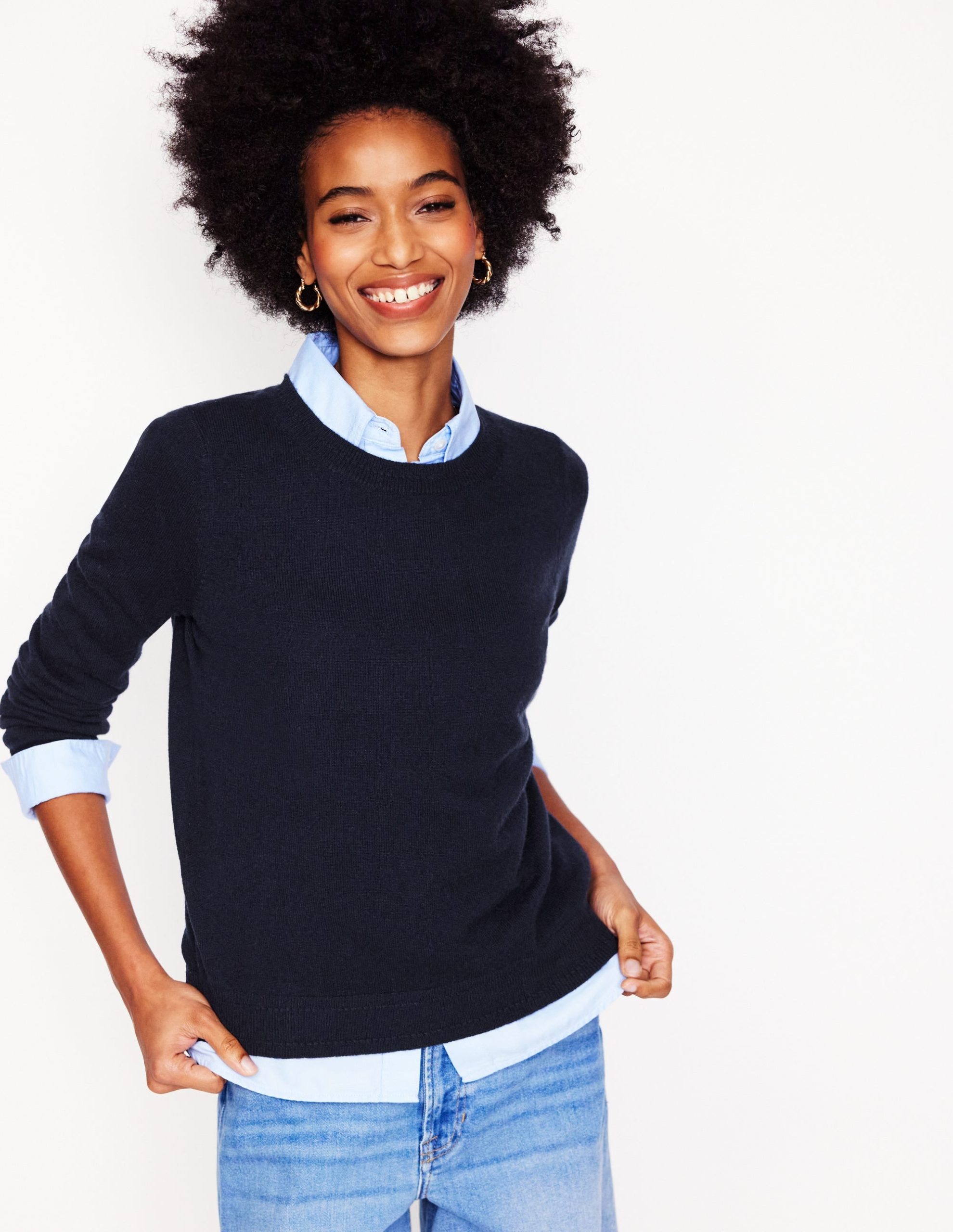 Eva Cashmere Crew Neck Sweater-Navy - Image 4