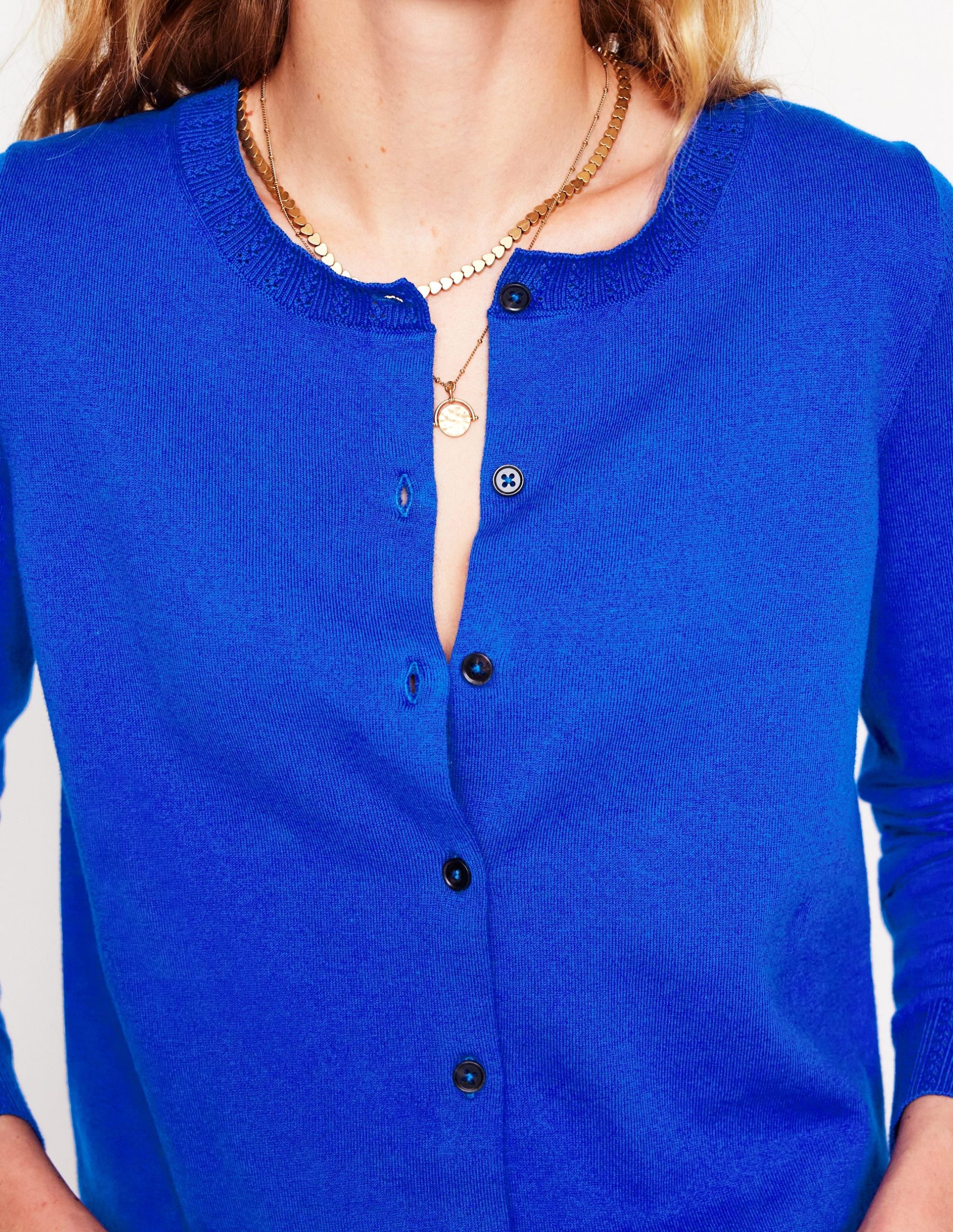 Emilia Cotton Crew Cardigan-Bright Blue - Image 2