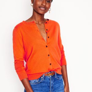 Emilia Cotton Crew Cardigan-Mandarin Orange