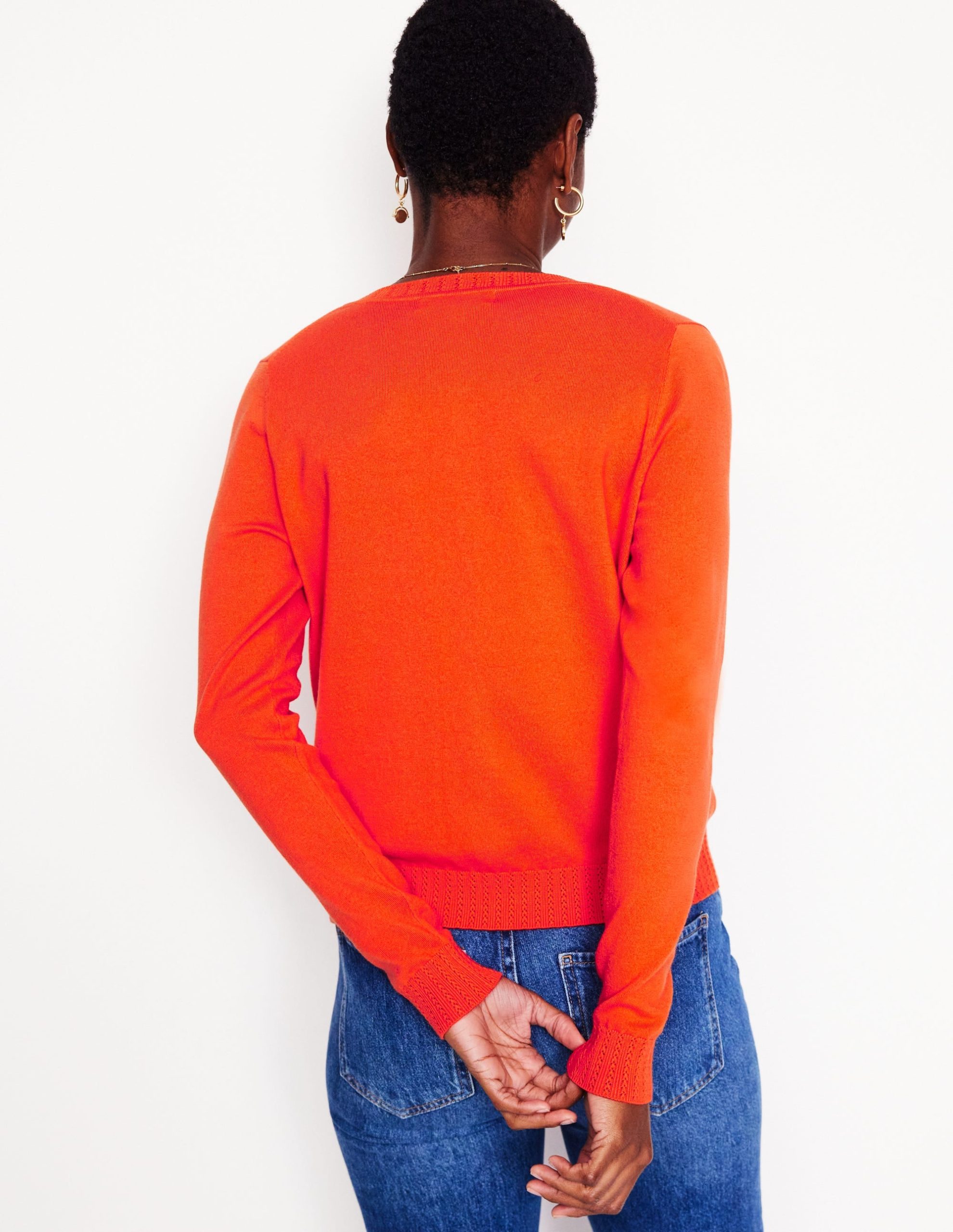 Emilia Cotton Crew Cardigan-Mandarin Orange - Image 3