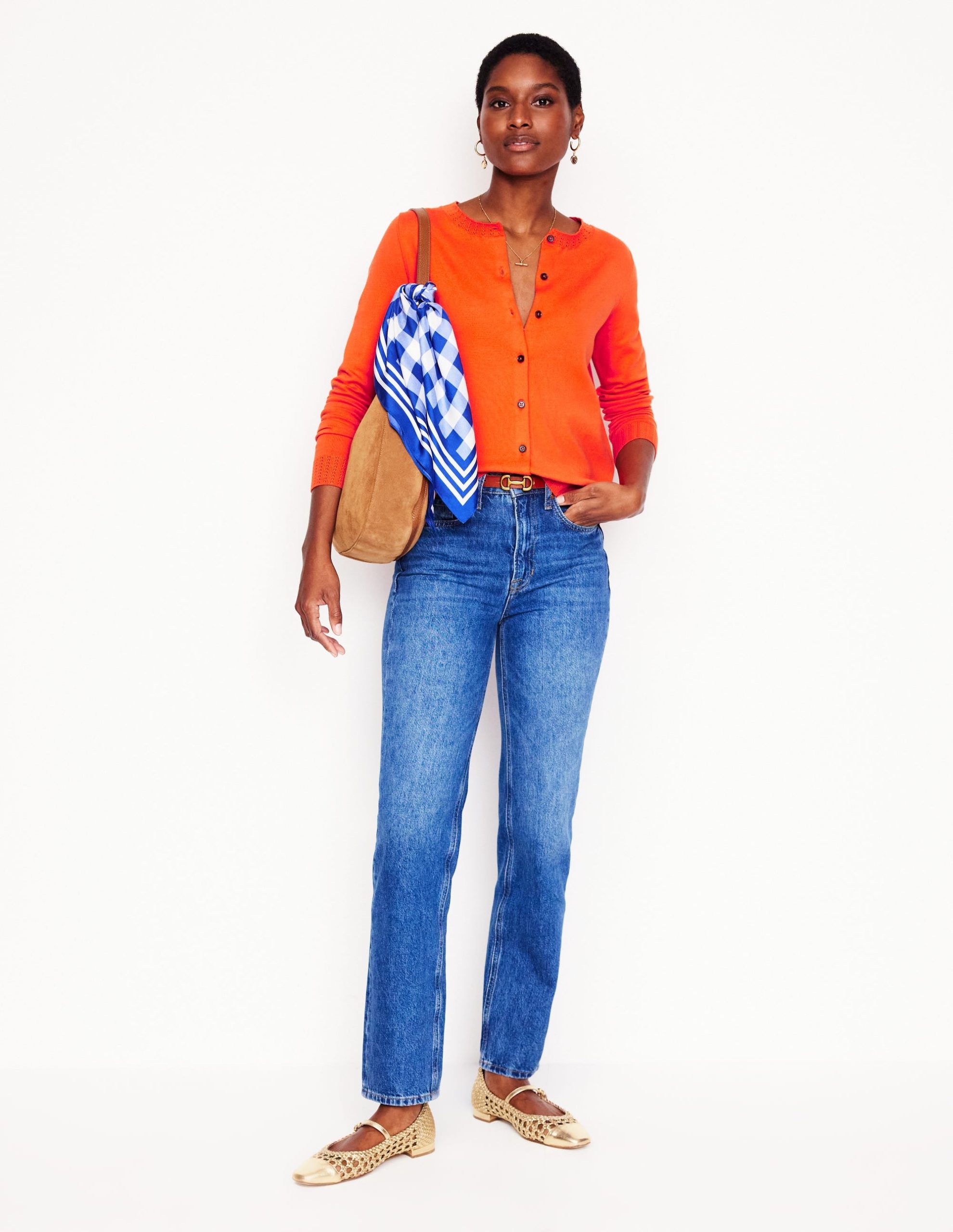 Emilia Cotton Crew Cardigan-Mandarin Orange - Image 4