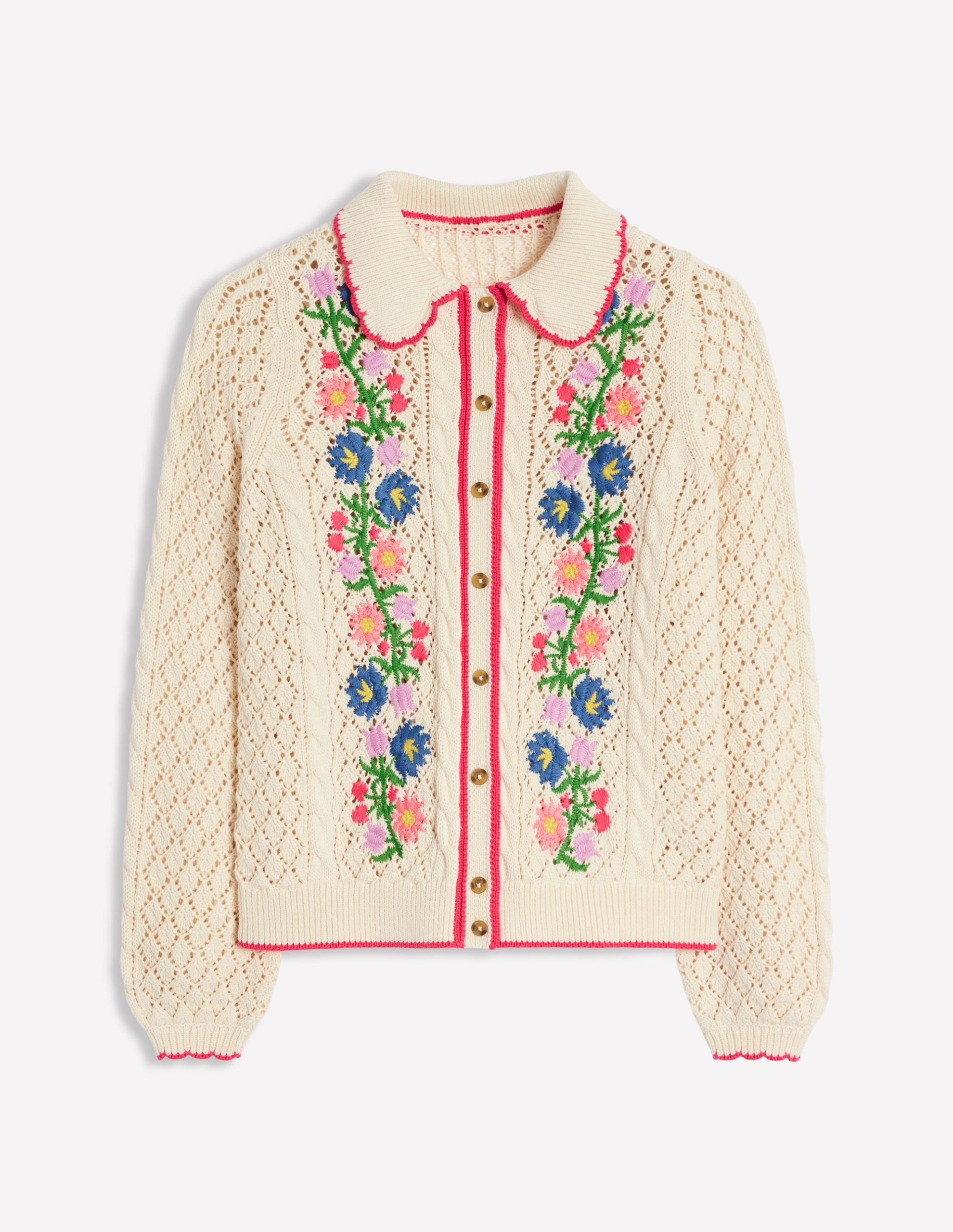 Embroidered Cotton Cardigan-Warm Ivory - Image 7