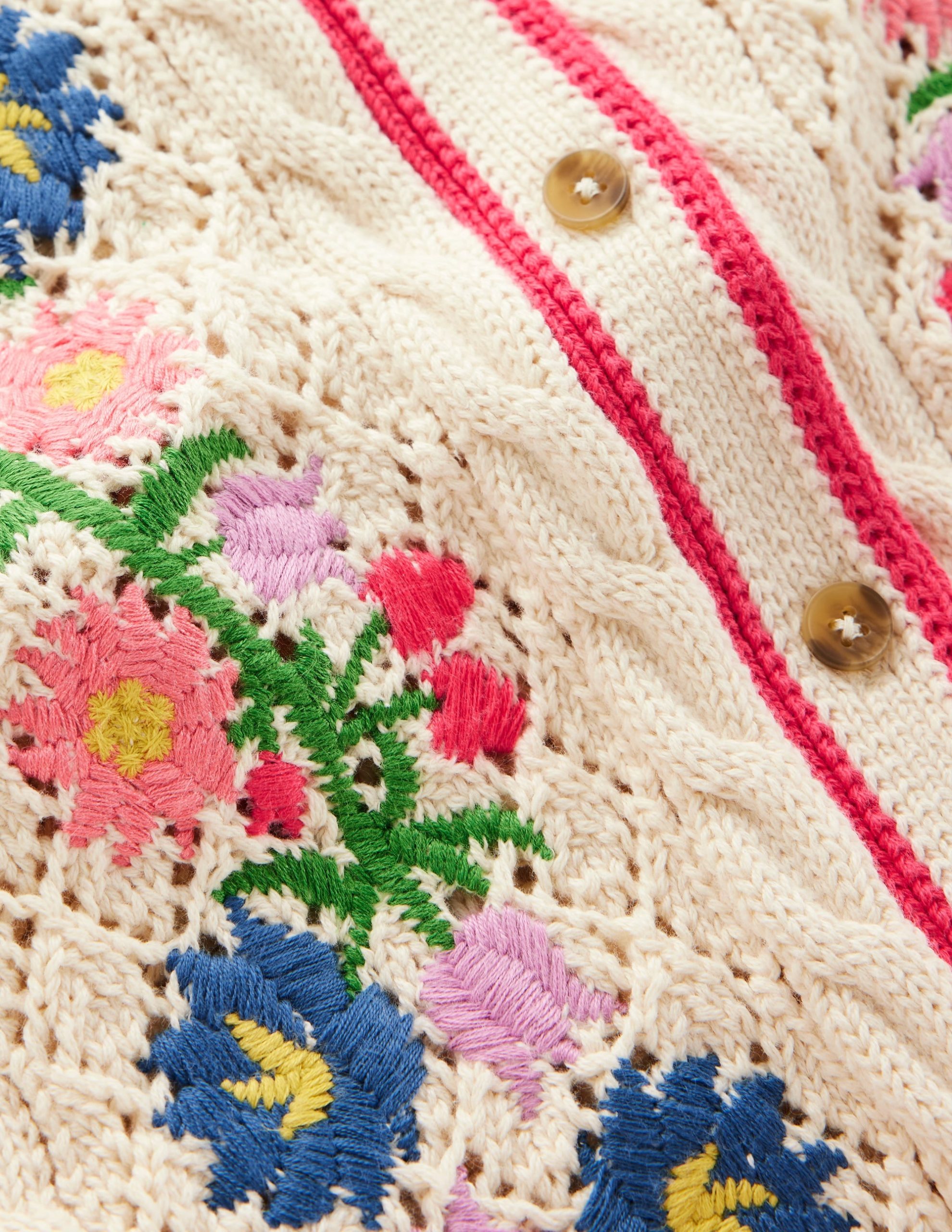 Embroidered Cotton Cardigan-Warm Ivory - Image 8