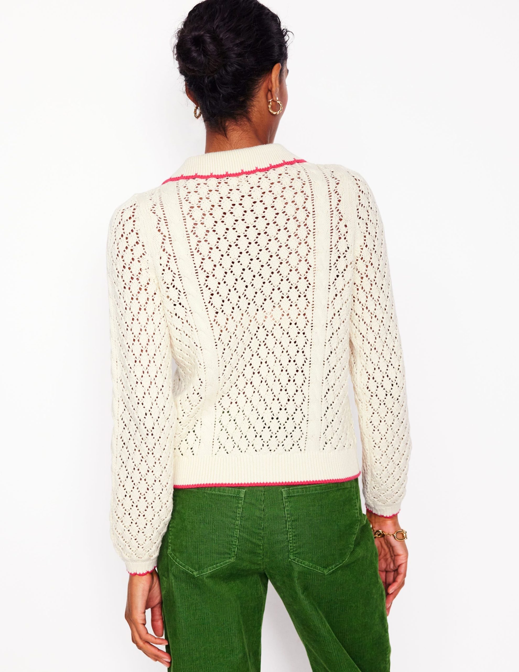 Embroidered Cotton Cardigan-Warm Ivory - Image 4