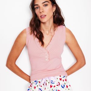 Jersey Henley Pajama Vest-Light Pink Marl