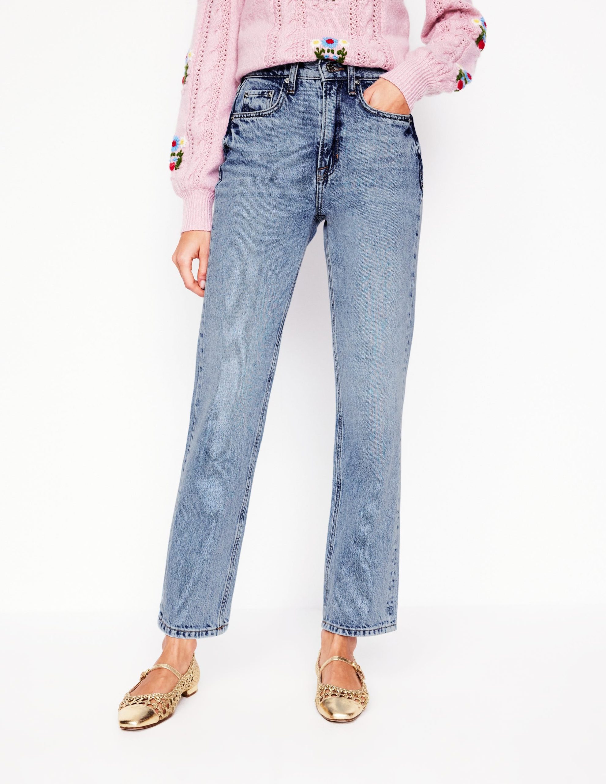 High Rise Straight Leg Jeans-Light Wash - Image 4