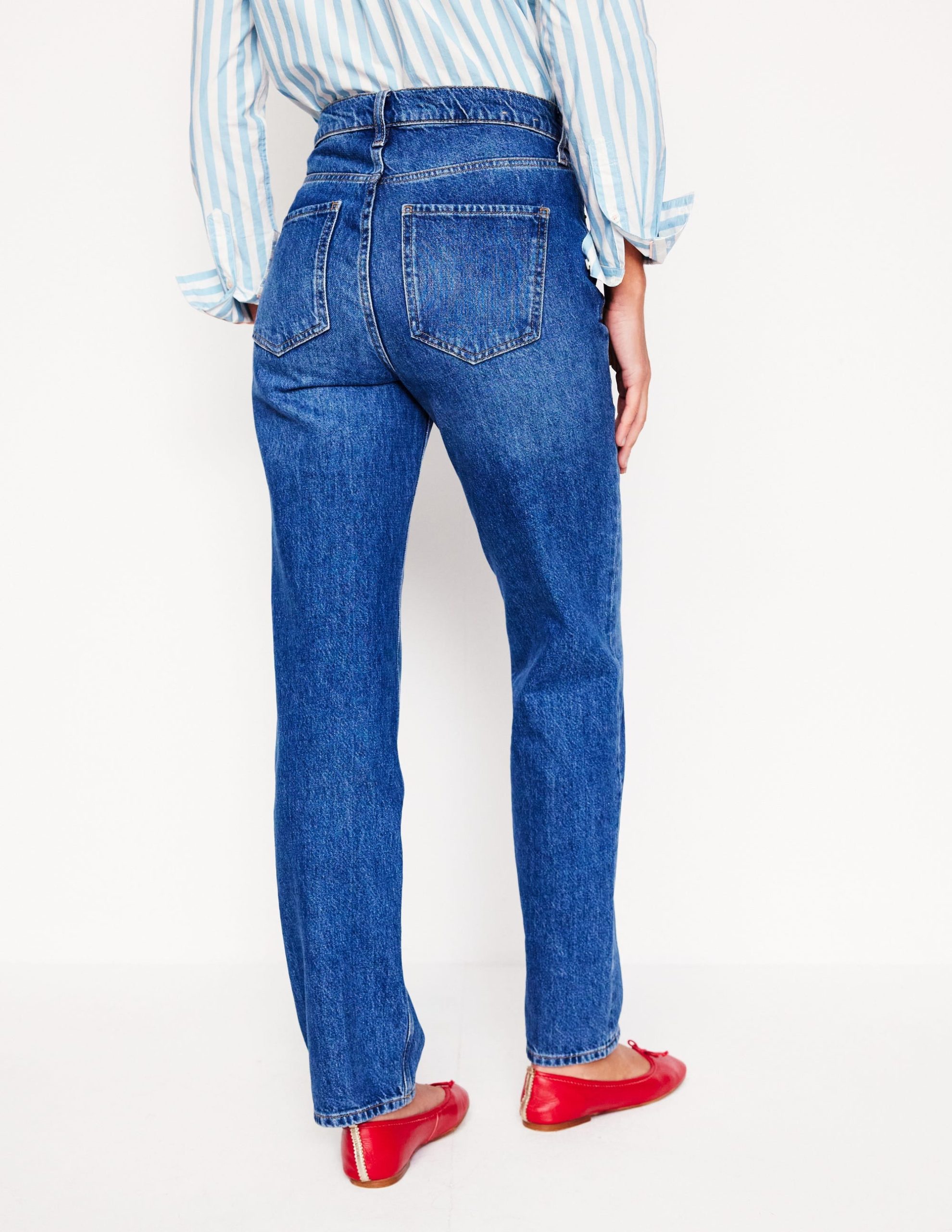 High Rise Straight Leg Jeans-Mid Wash - Image 4