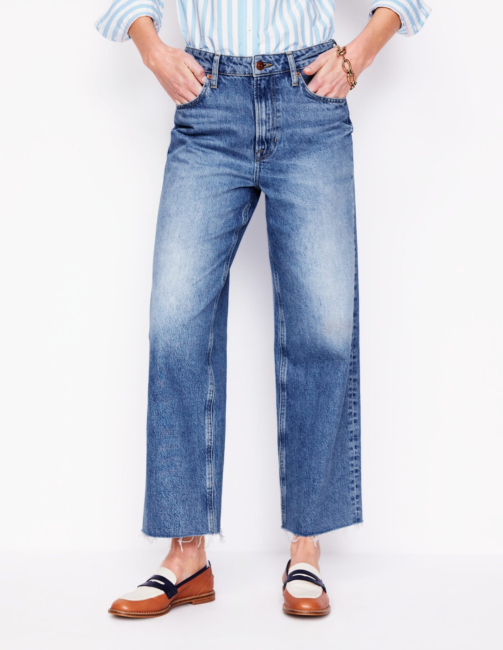 High Rise Straight Crop Jeans-Light Vintage Frayed - Image 4
