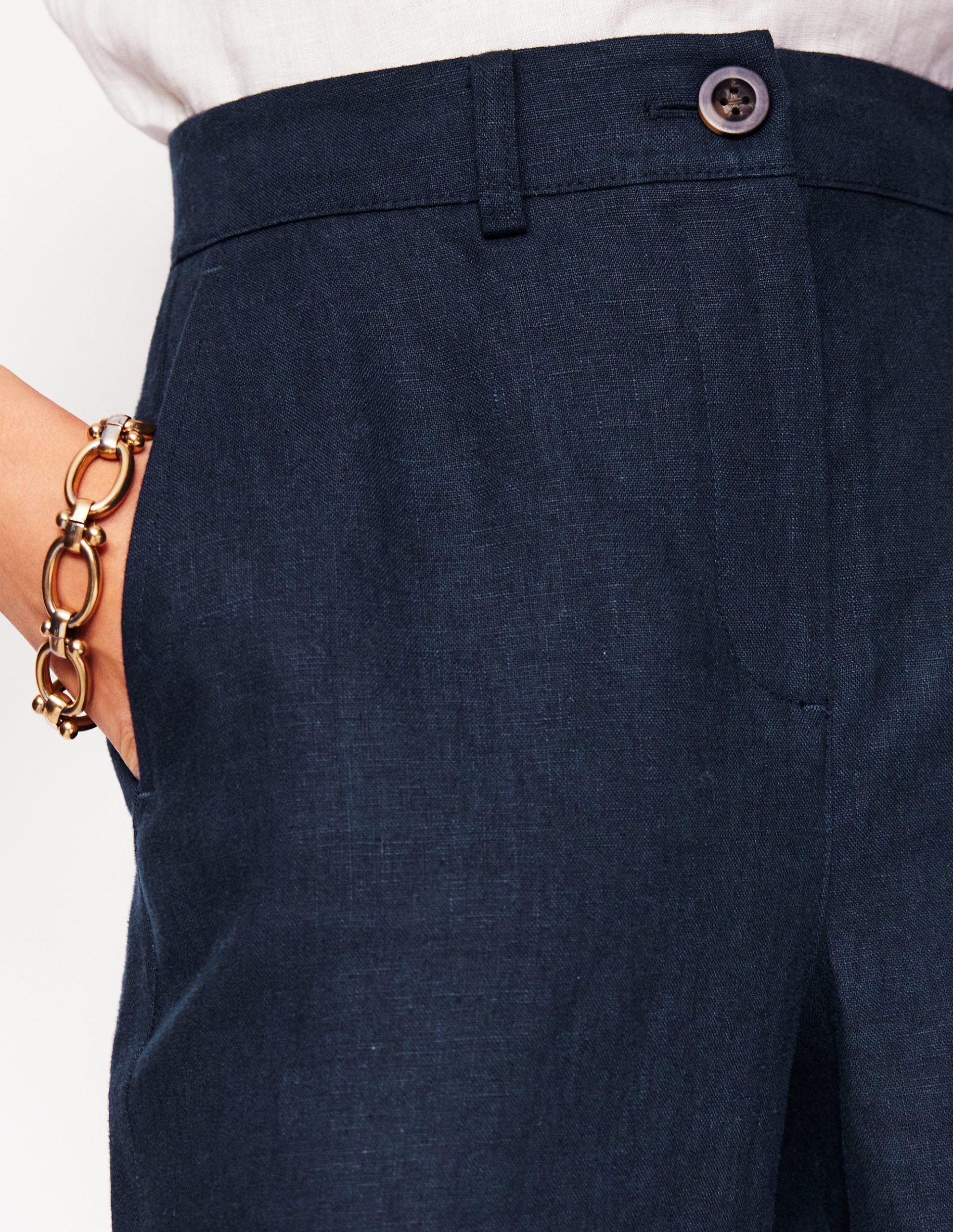 Westbourne Crop Linen Pants-Navy - Image 2
