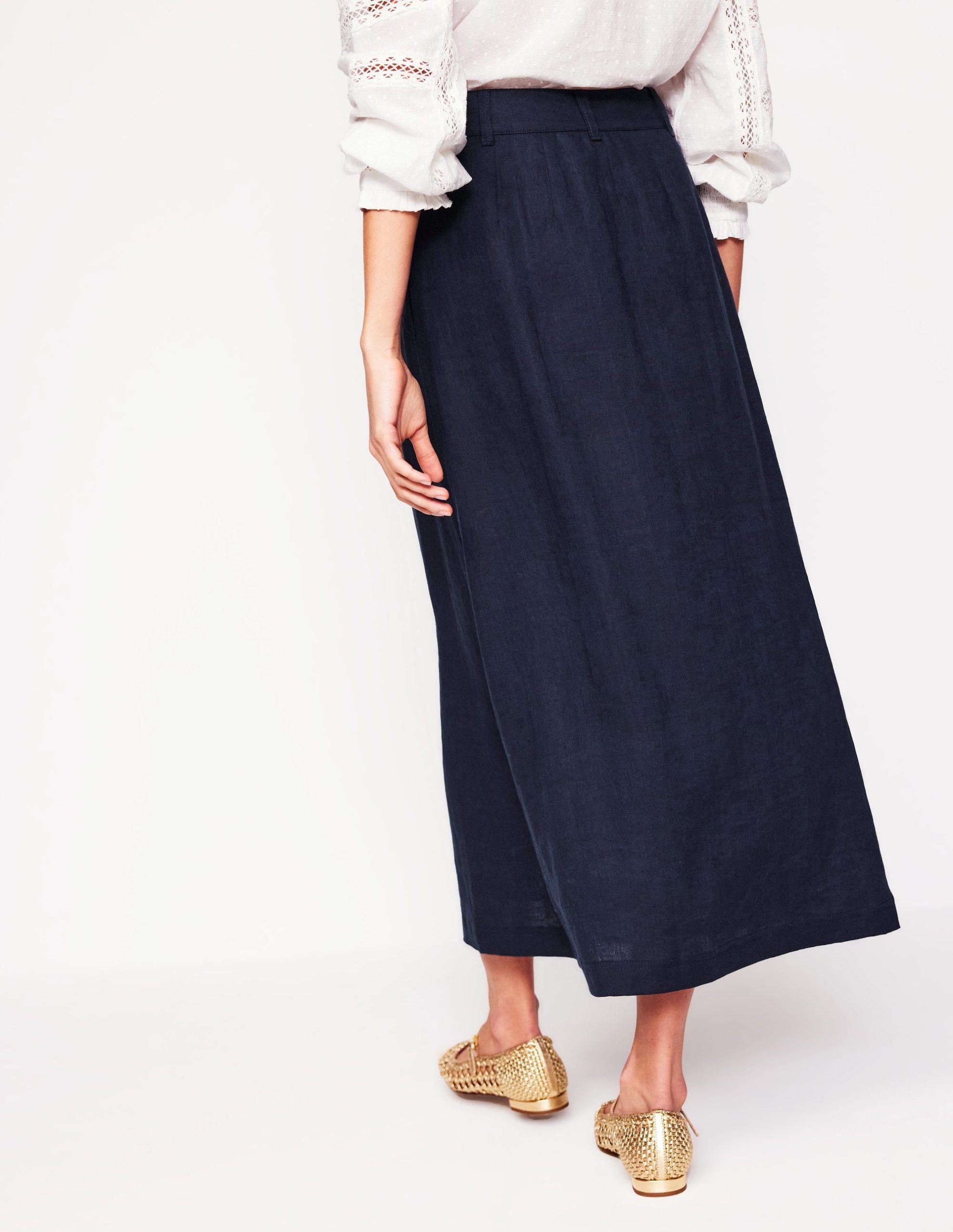 Thomasina Linen Midi Skirt-Navy - Image 3