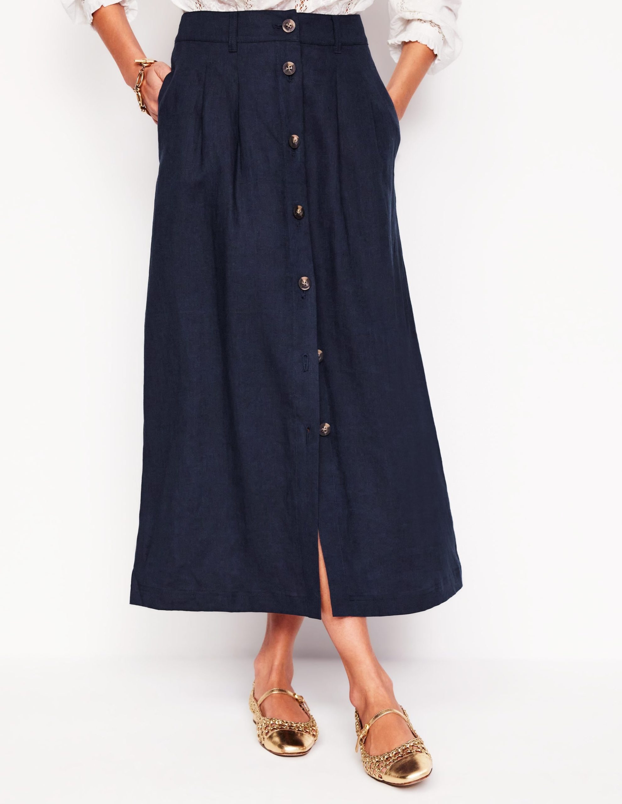 Thomasina Linen Midi Skirt-Navy - Image 4