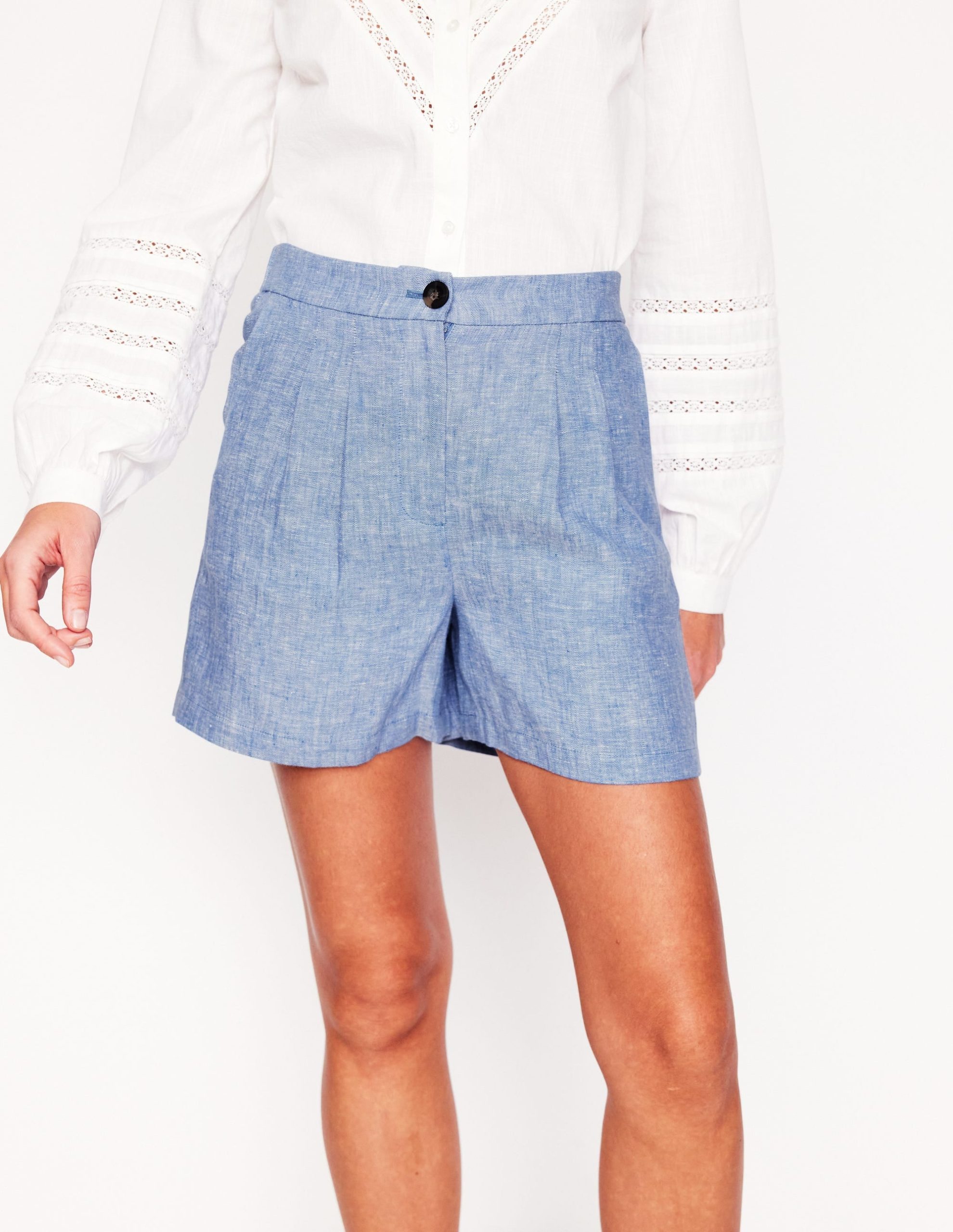 Dulwich Linen Shorts-Grey Blue Chambray - Image 4