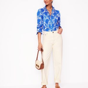 Mid Rise Straight Jeans-Ecru