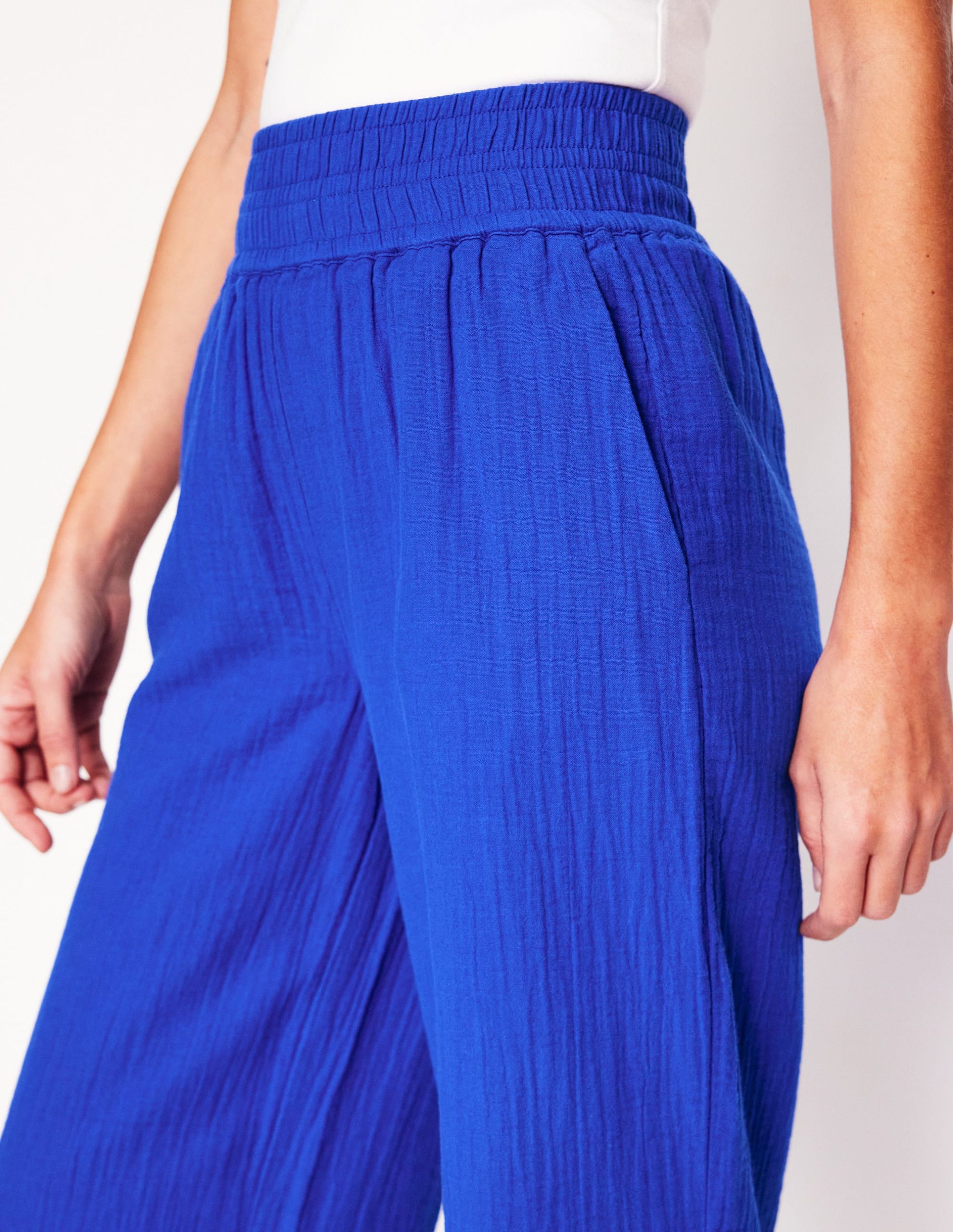 Cropped Double Cloth Pants-Bright Blue - Image 2