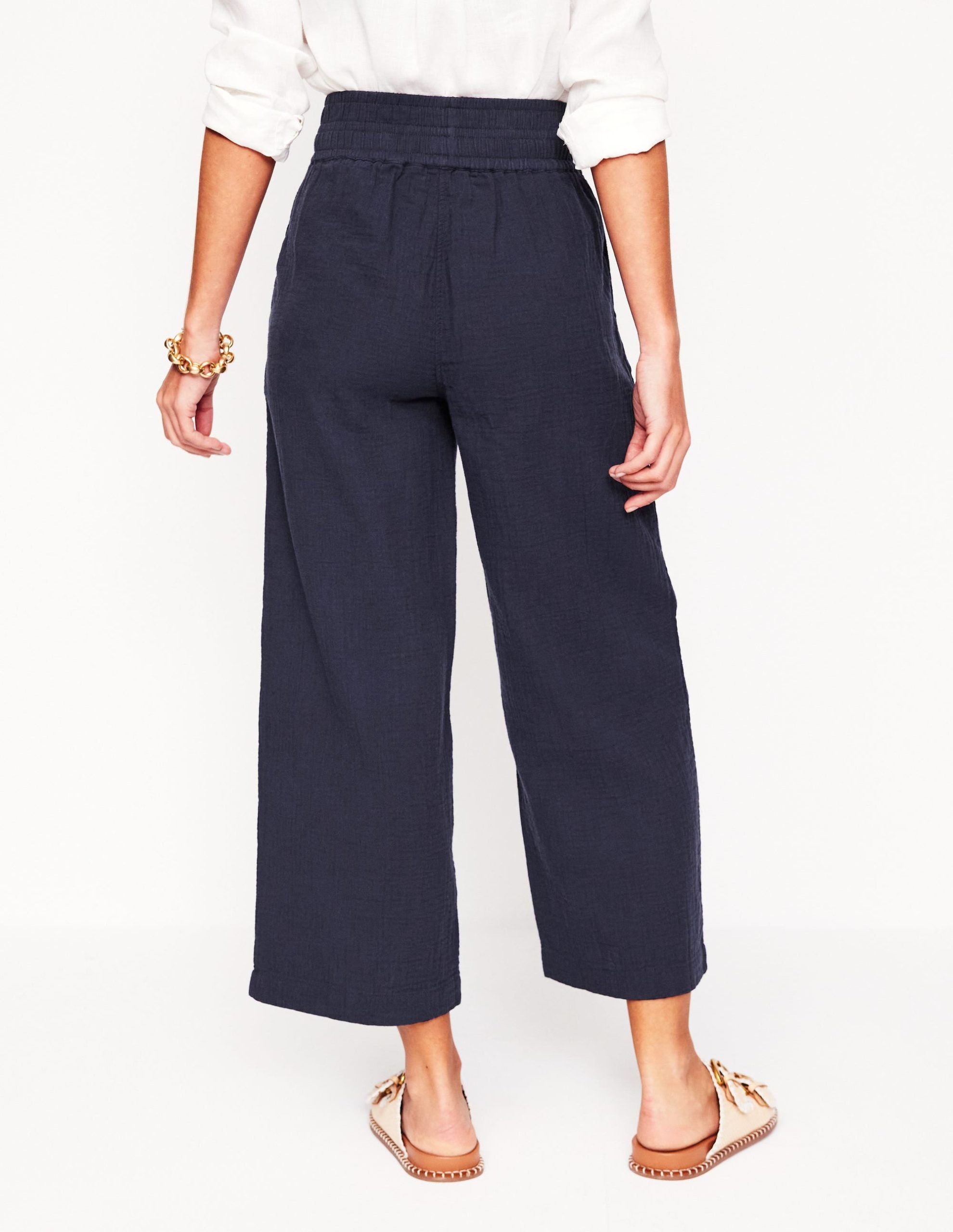 Cropped Double Cloth Pants-Navy - Image 3
