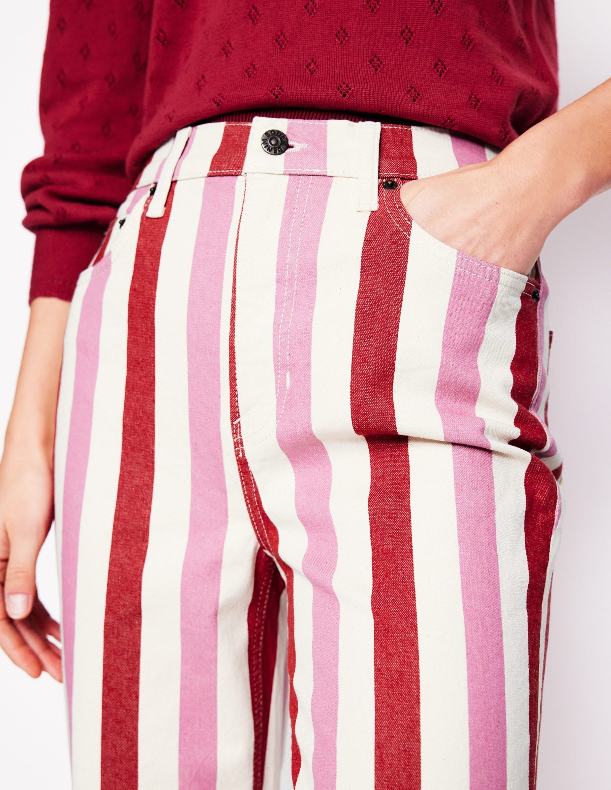 High Rise Stripe Jeans-Red and Pink Wide Stripe - Image 6