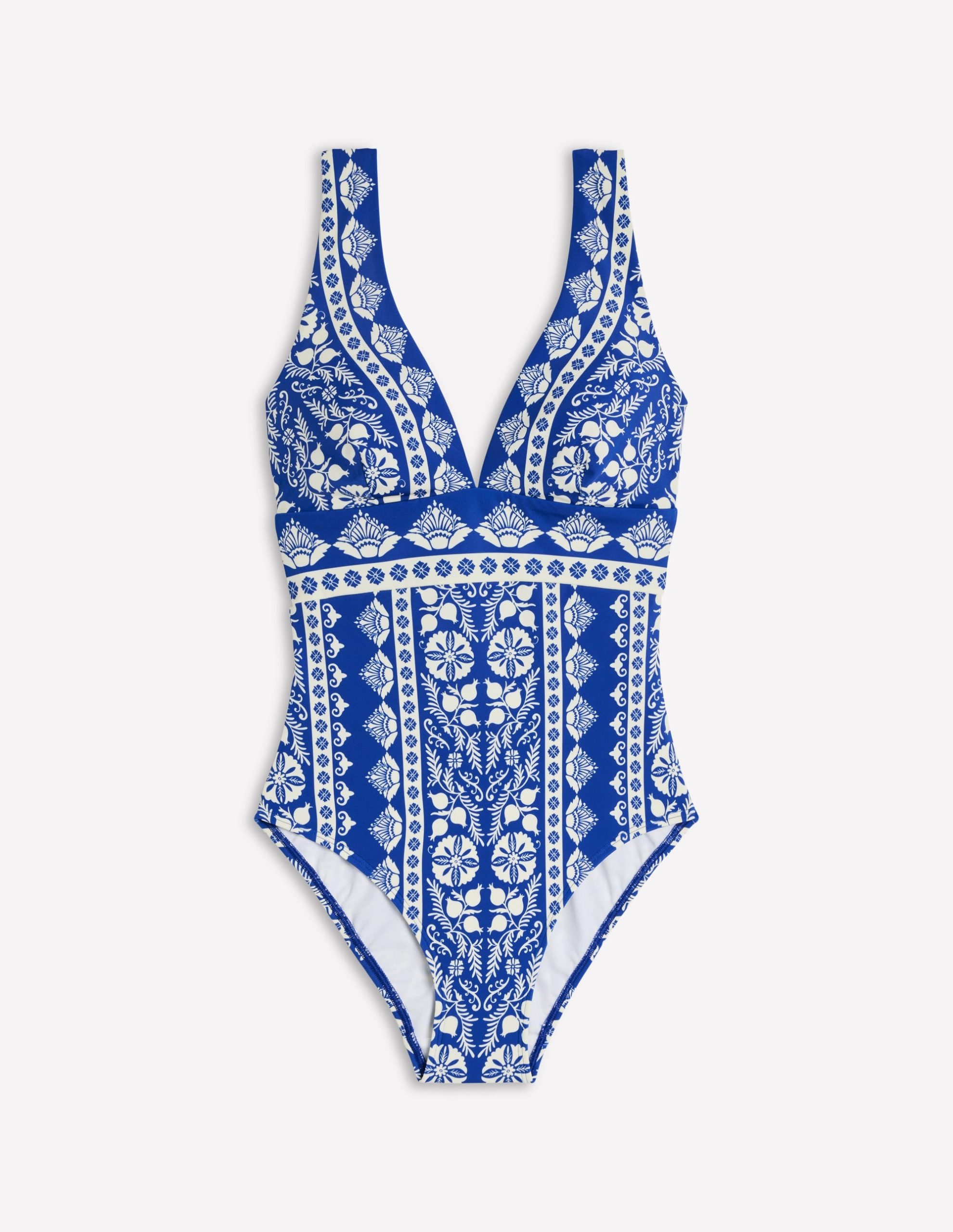 Porto V-Neck Swimsuit-Bright Blue. Ornate Stripe - Image 6