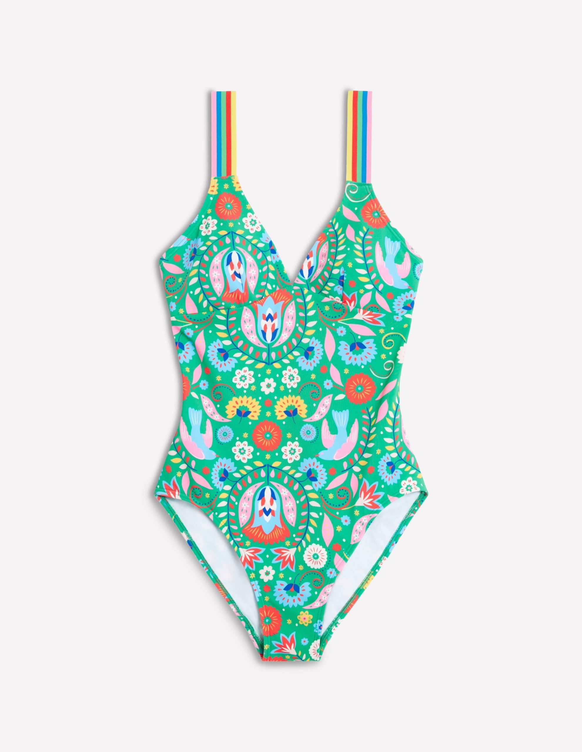Stripe Trim Swimsuit-Green. Decorative Garden - Image 5