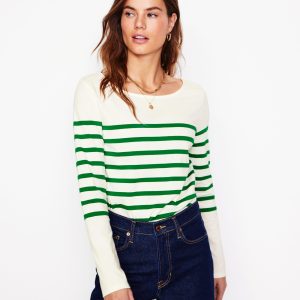 Ella Long Sleeve Breton-Ivory. Rich Emerald