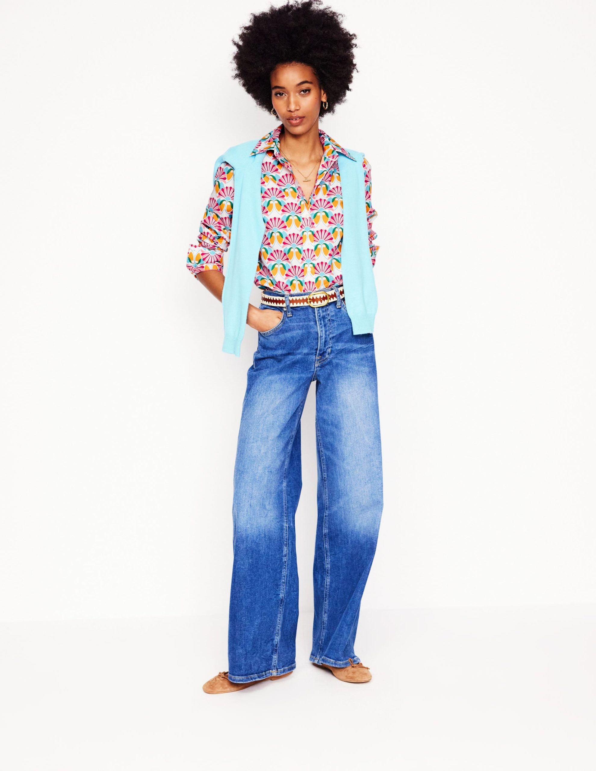 Sienna Cotton Shirt-Ivory. Daisy Bloom Geo - Image 5