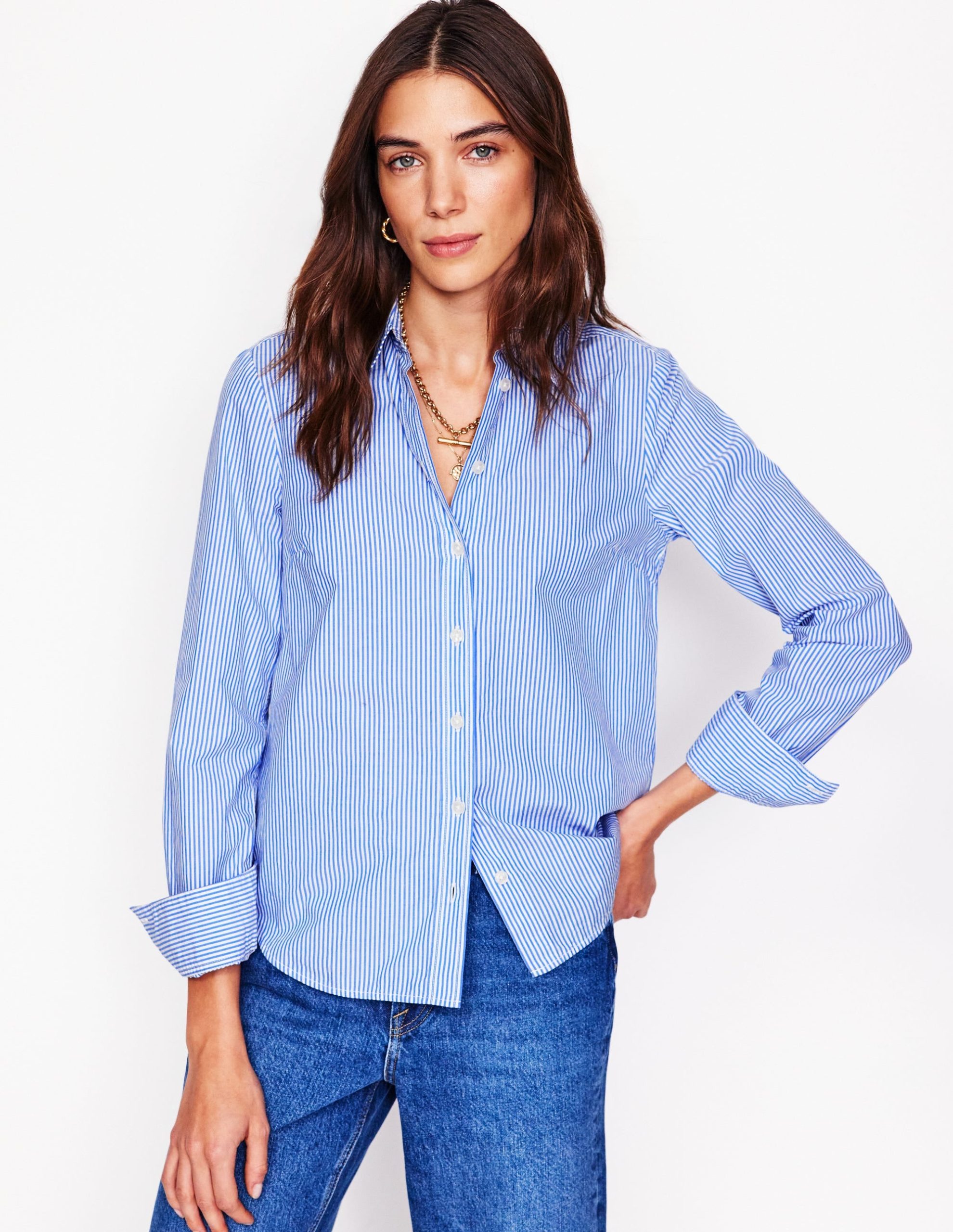 Sienna Cotton Shirt-Fine Blue Stripe - Image 4