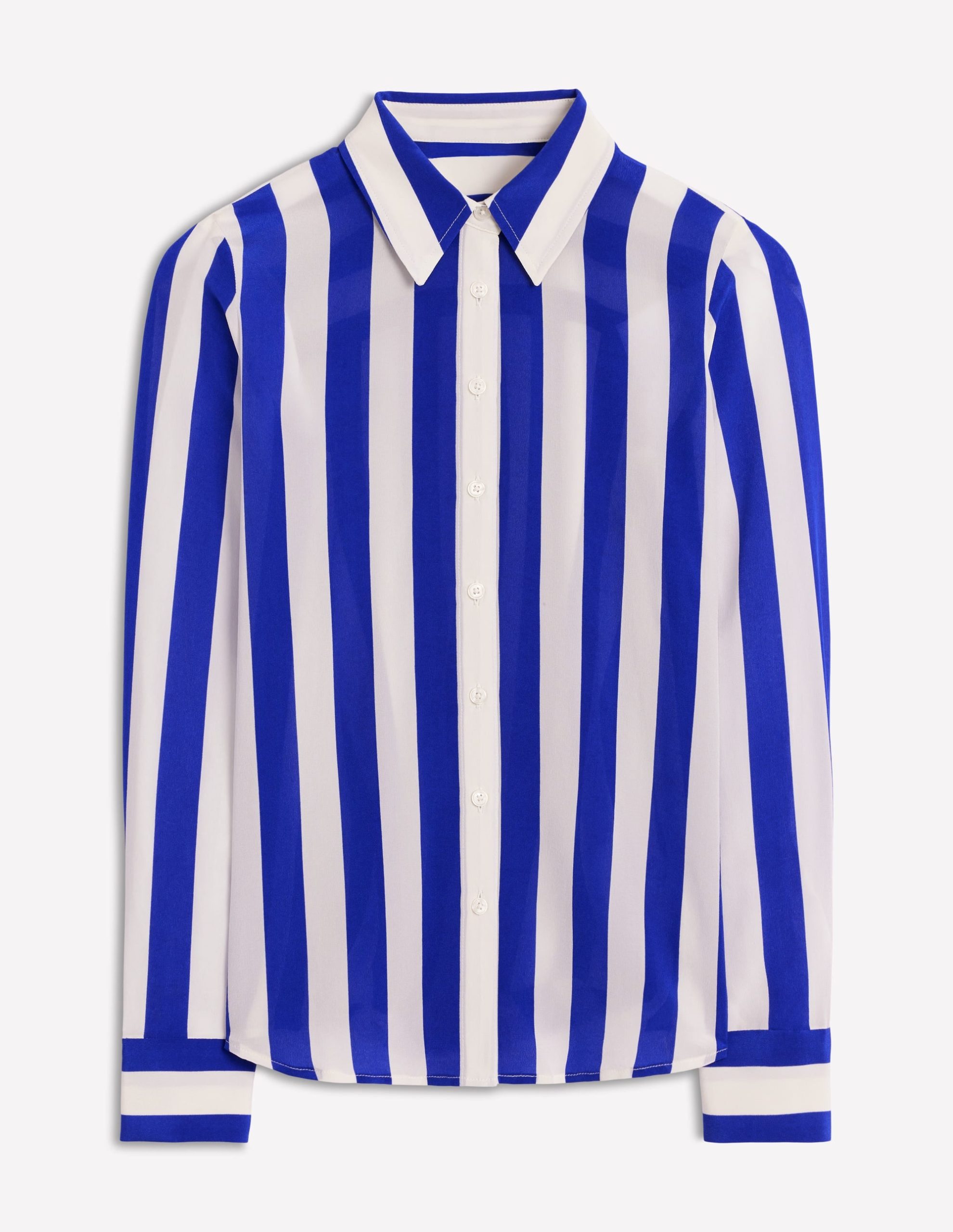 Sienna Silk Shirt-Bright Blue Wide Stripe - Image 7