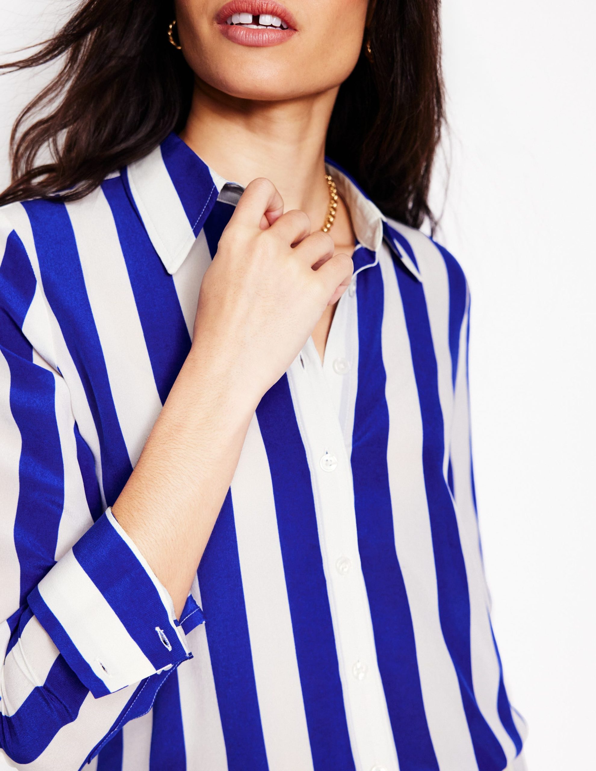 Sienna Silk Shirt-Bright Blue Wide Stripe - Image 3