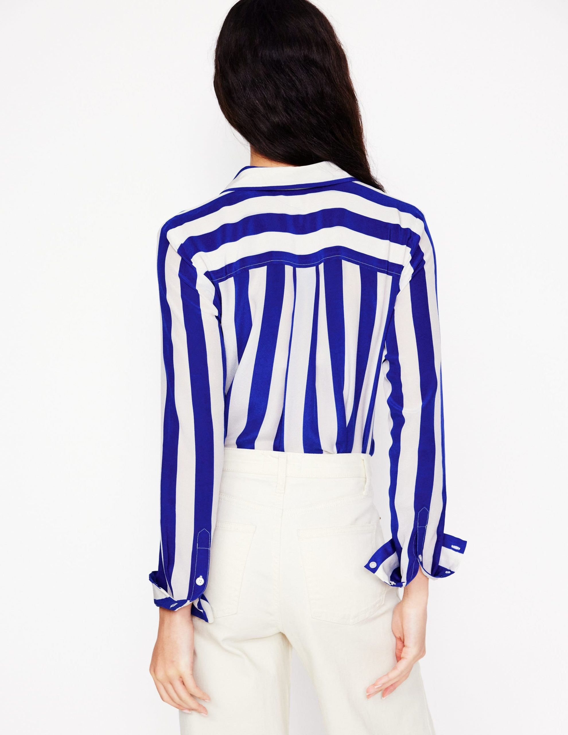 Sienna Silk Shirt-Bright Blue Wide Stripe - Image 4