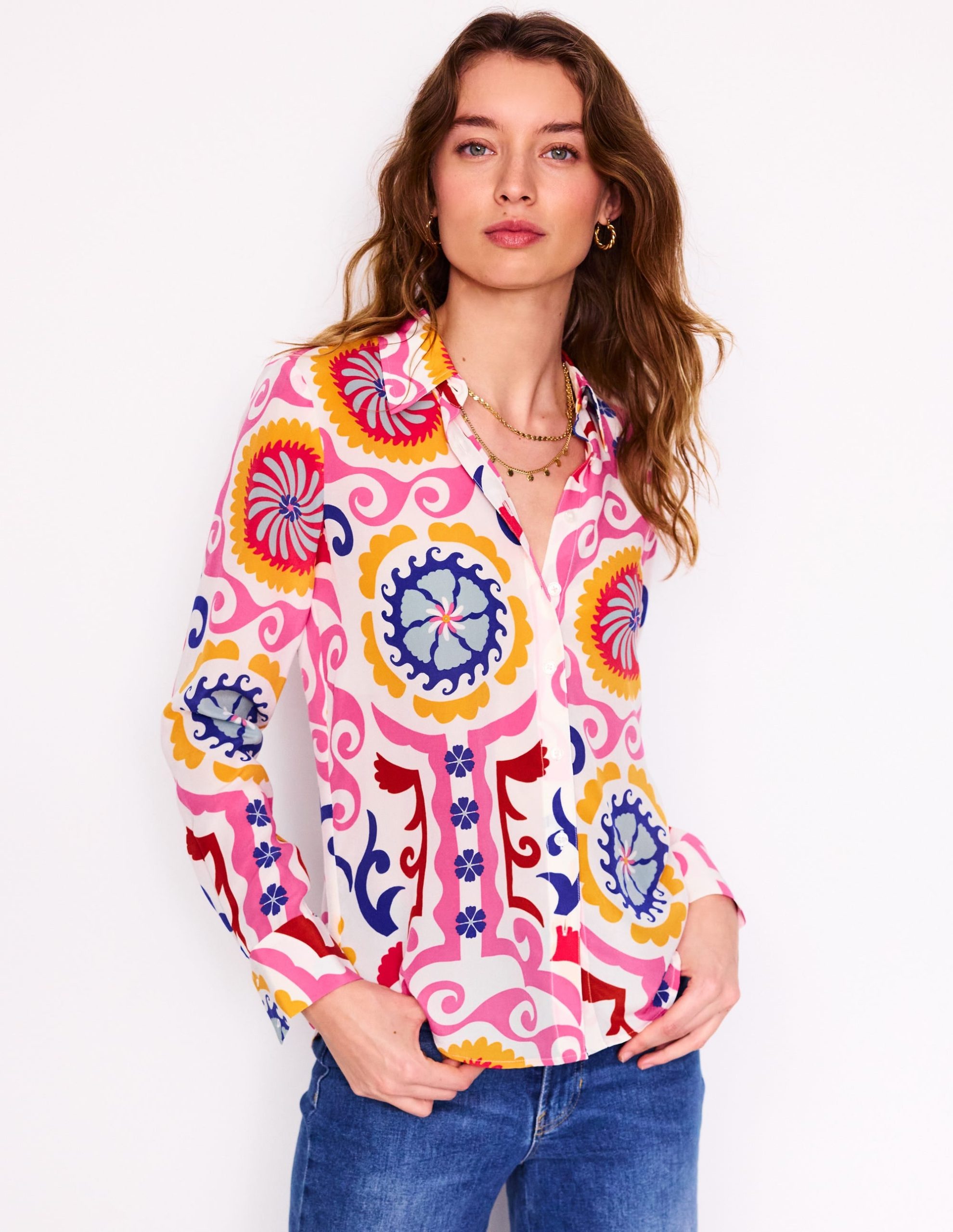 Sienna Silk Shirt-Multi. Ornamental Wave