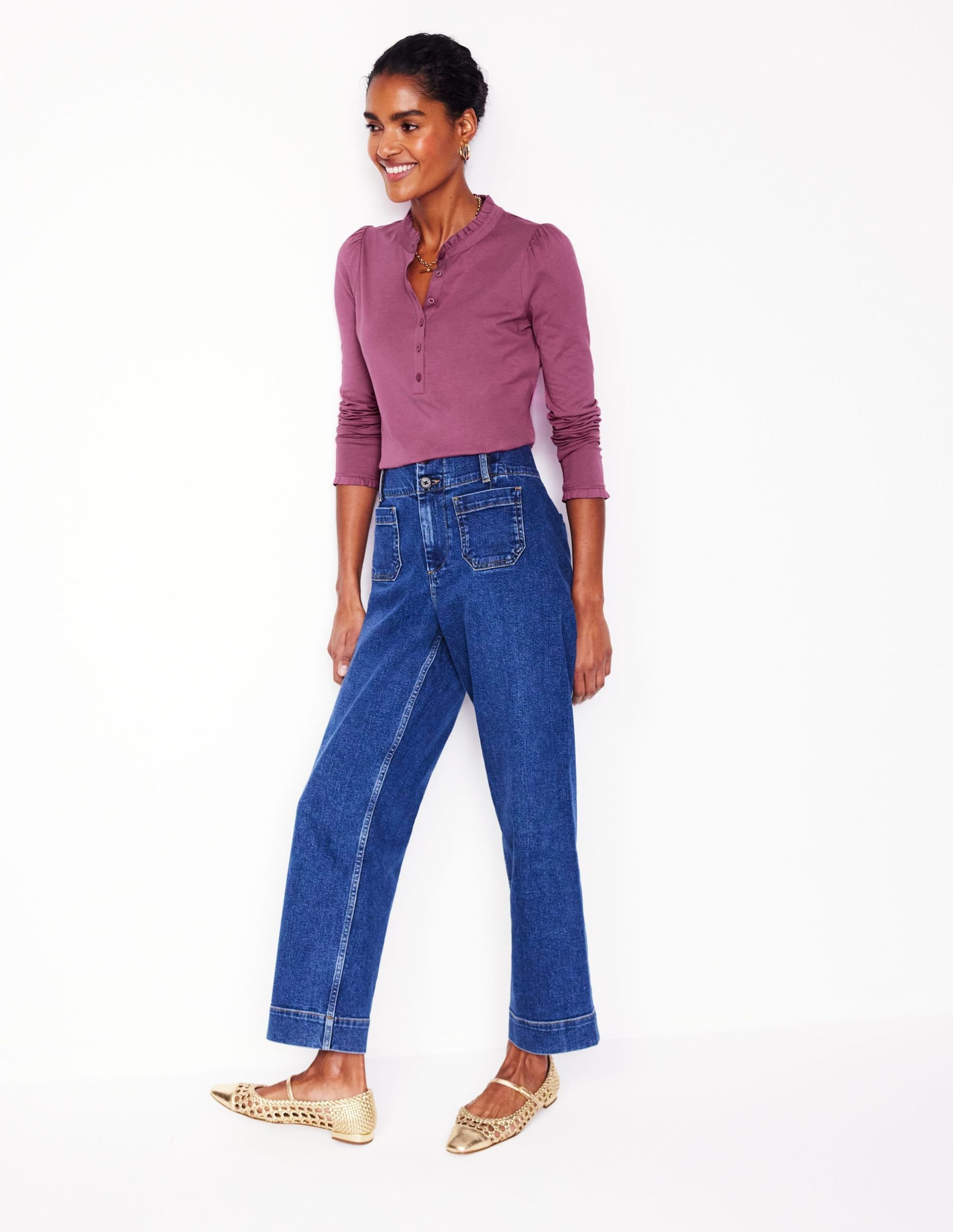 Supersoft Frill Henley Top-Purple Damson - Image 4