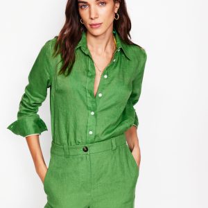 Sienna Linen Shirt-Paradise Green